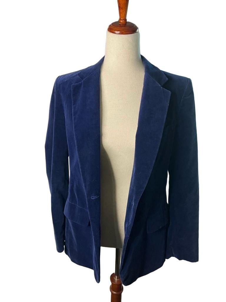 Hiatus Velvet Blazer Size 16 Blue Cotton Jacket 5