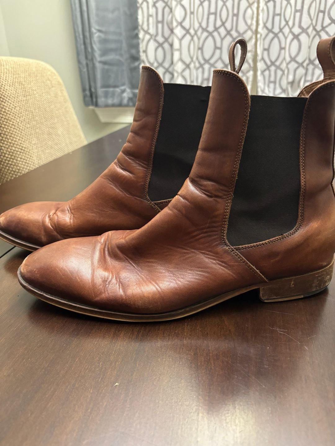 Aldo Dax Men Cognac Brown Leather Chelsea Boots Size 10.5 3