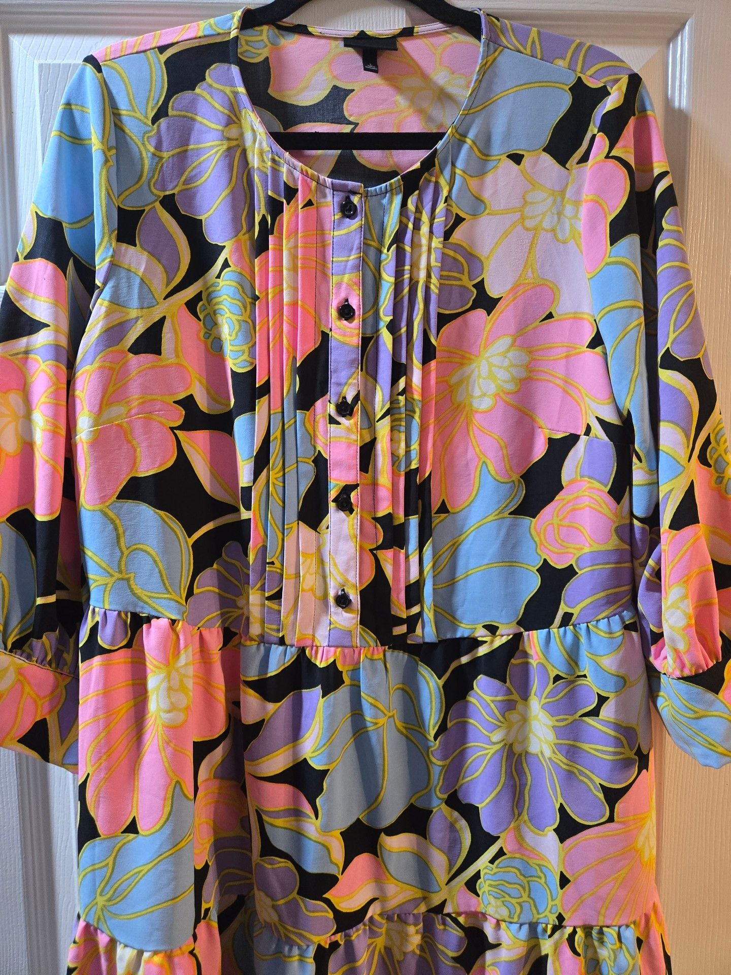 Who what wear Dress Size L Floral Print Long Sleeve Pleated Tiered 3