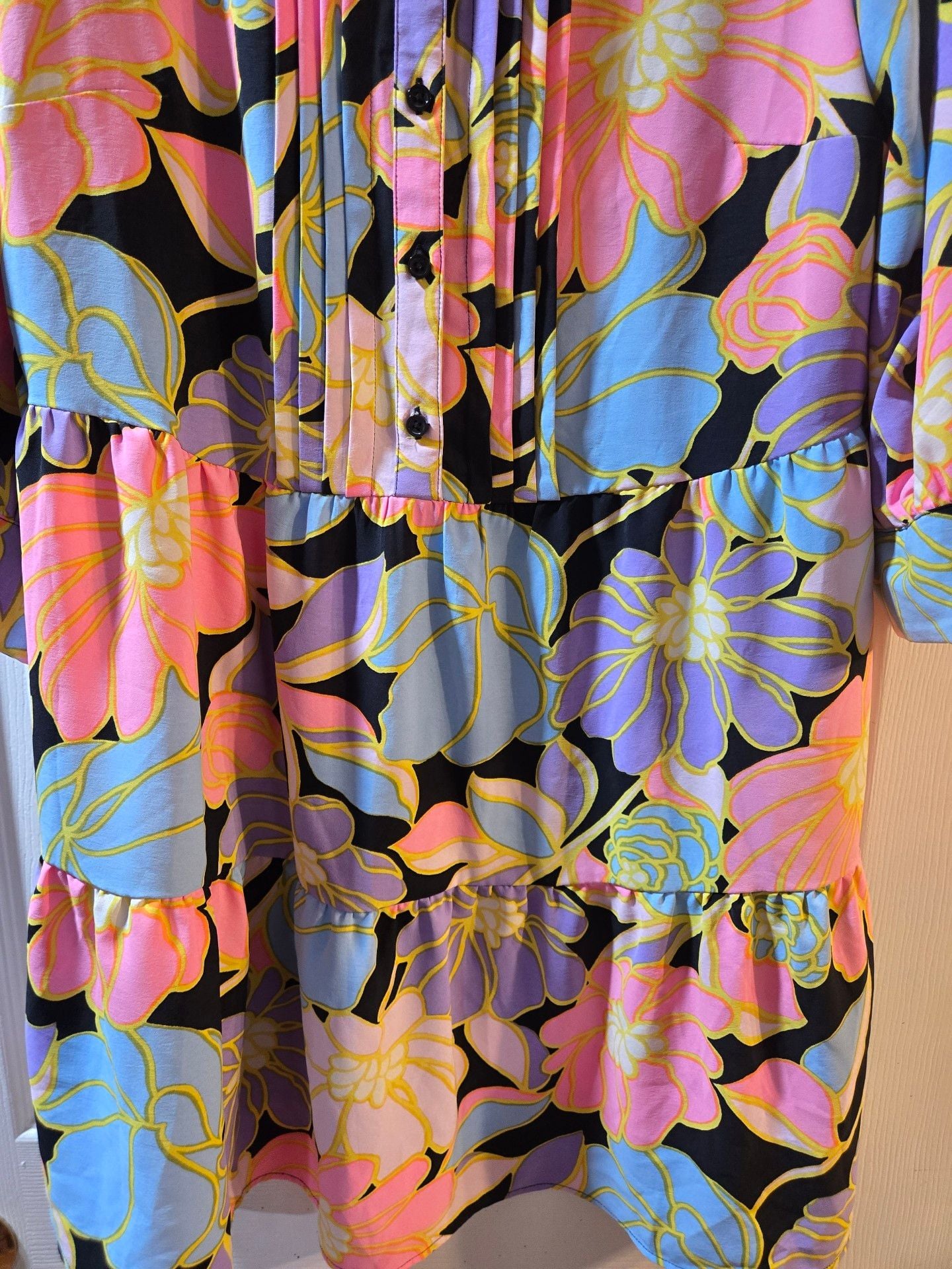Who what wear Dress Size L Floral Print Long Sleeve Pleated Tiered 4