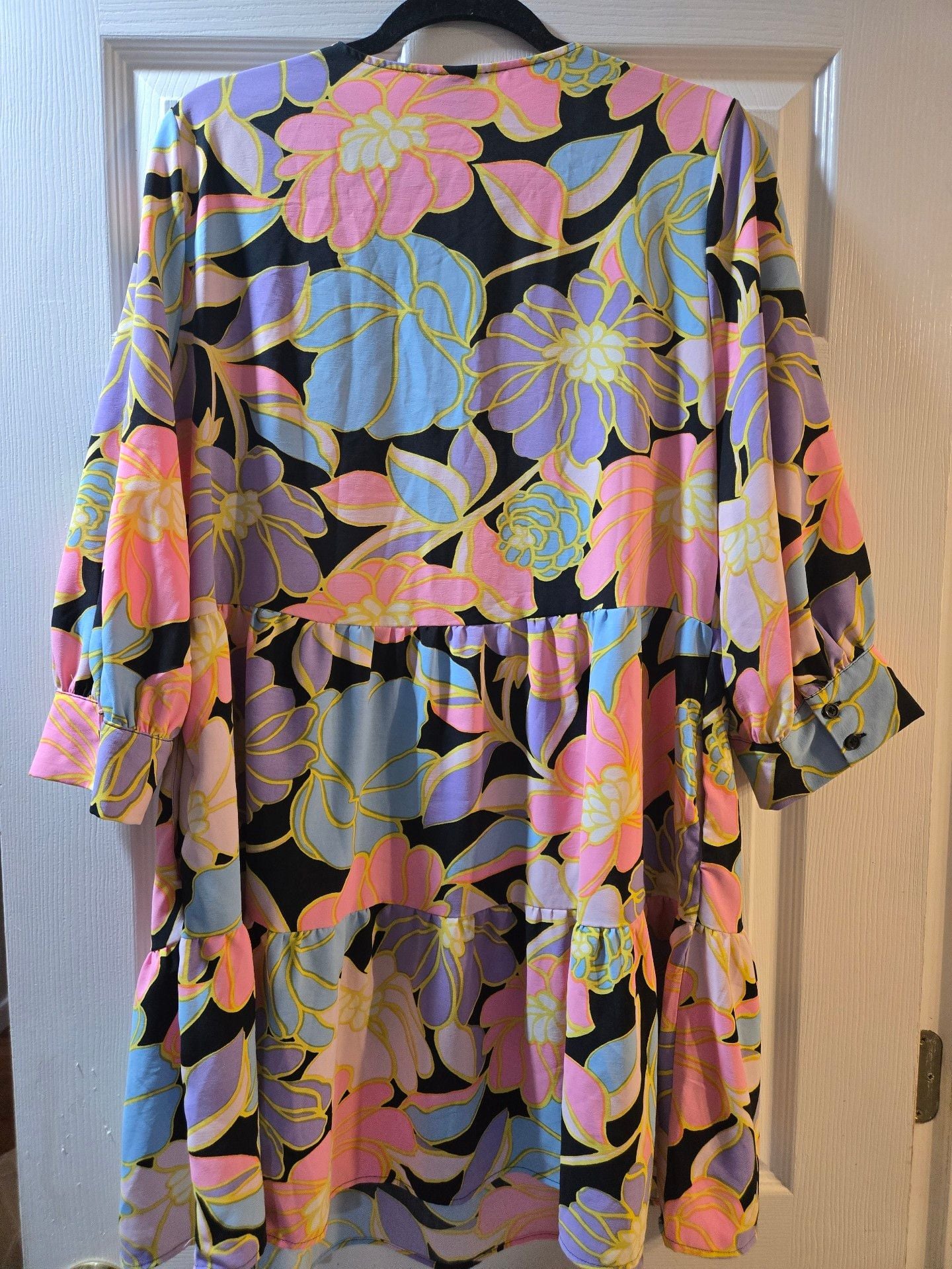 Who what wear Dress Size L Floral Print Long Sleeve Pleated Tiered 6