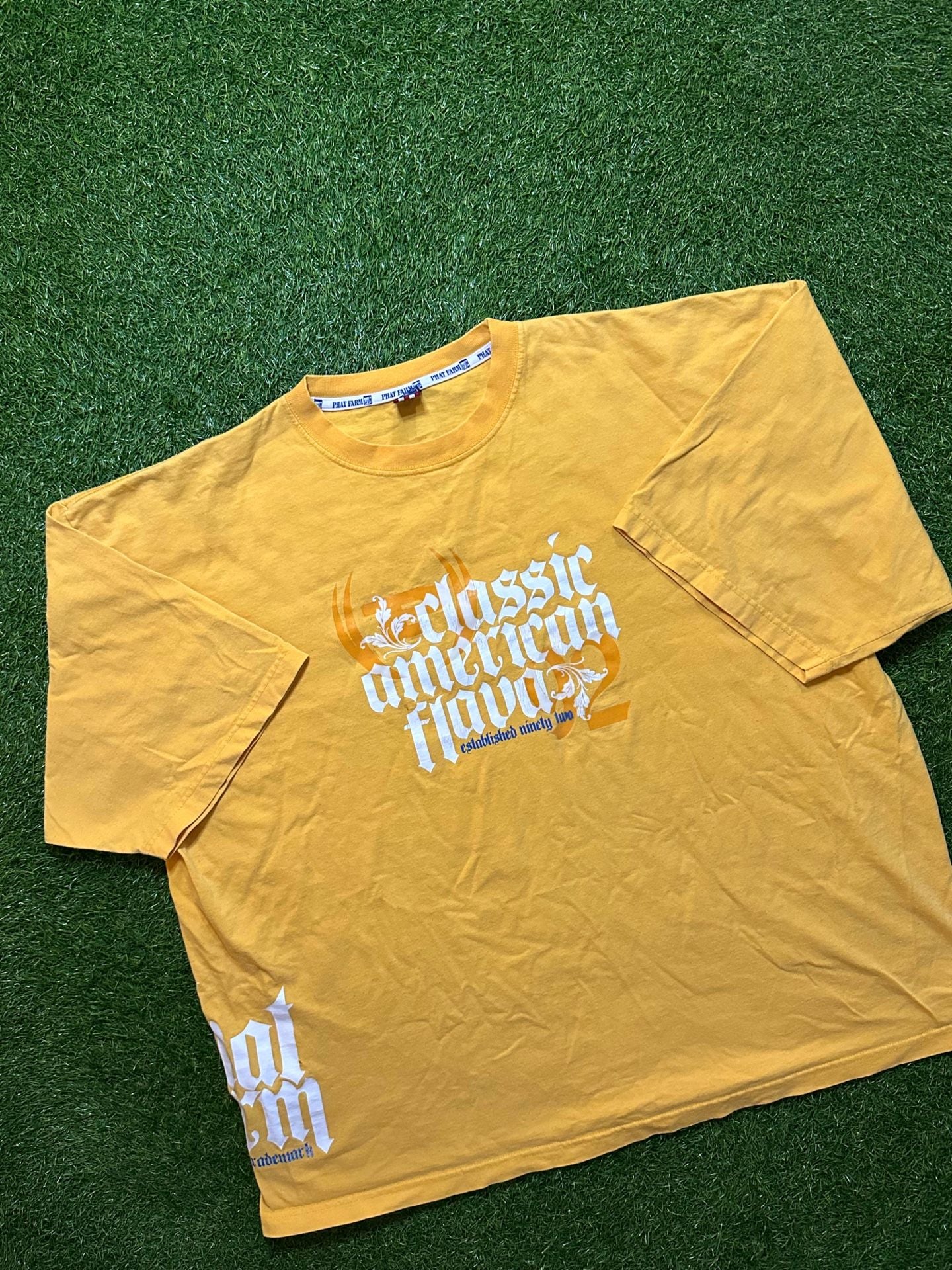 Y2K 2000s Phat Farm Classic American Flava T-Shirt Yellow 3