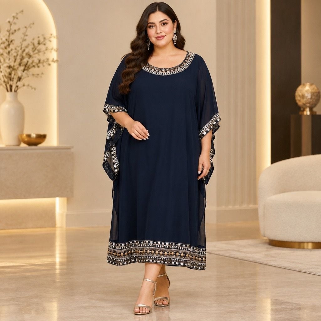 Jkara Dress Size 20W Blue Beaded Chiffon Kaftan Maxi Cocktail 2