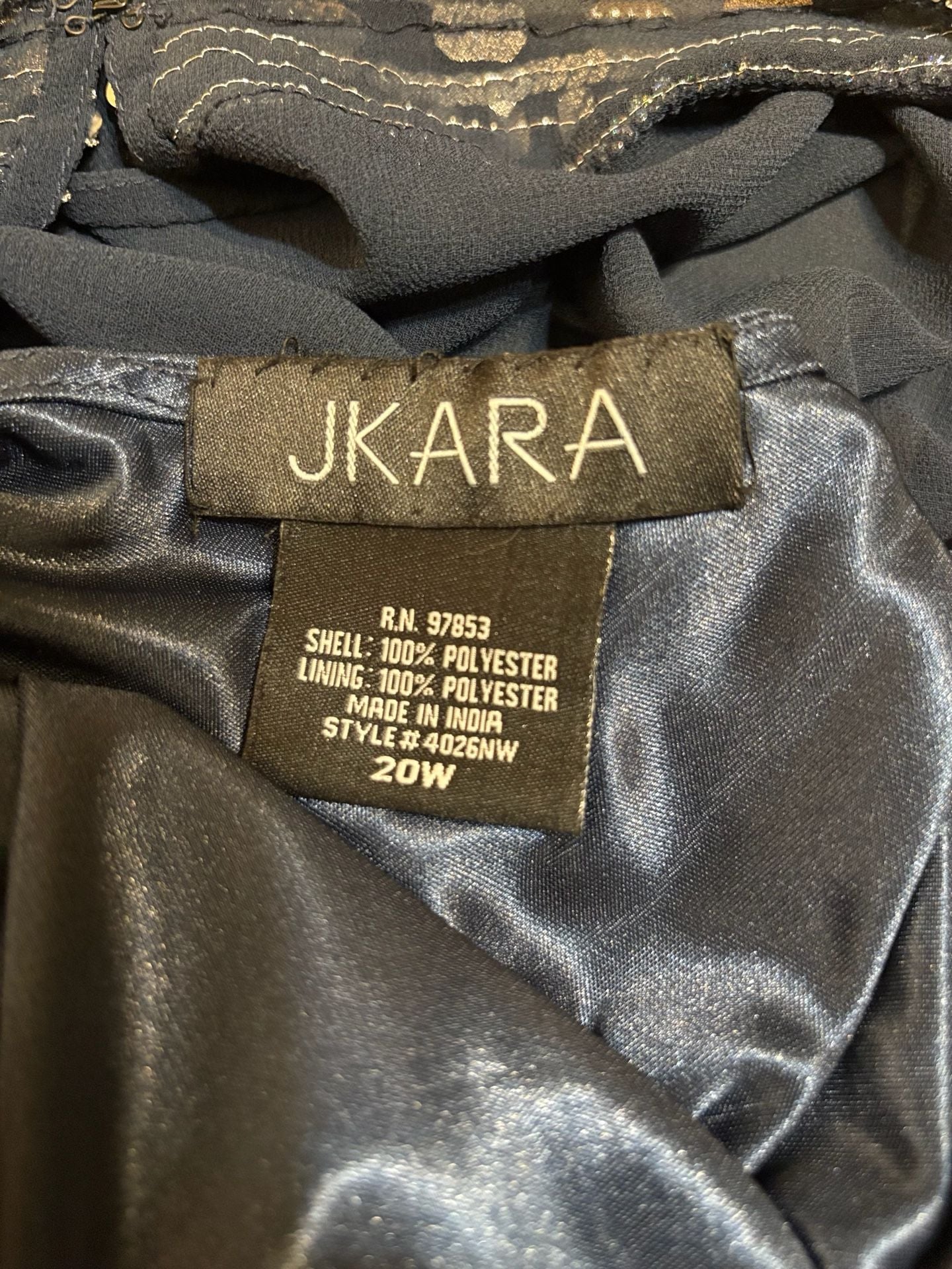 Jkara Dress Size 20W Blue Beaded Chiffon Kaftan Maxi Cocktail 3