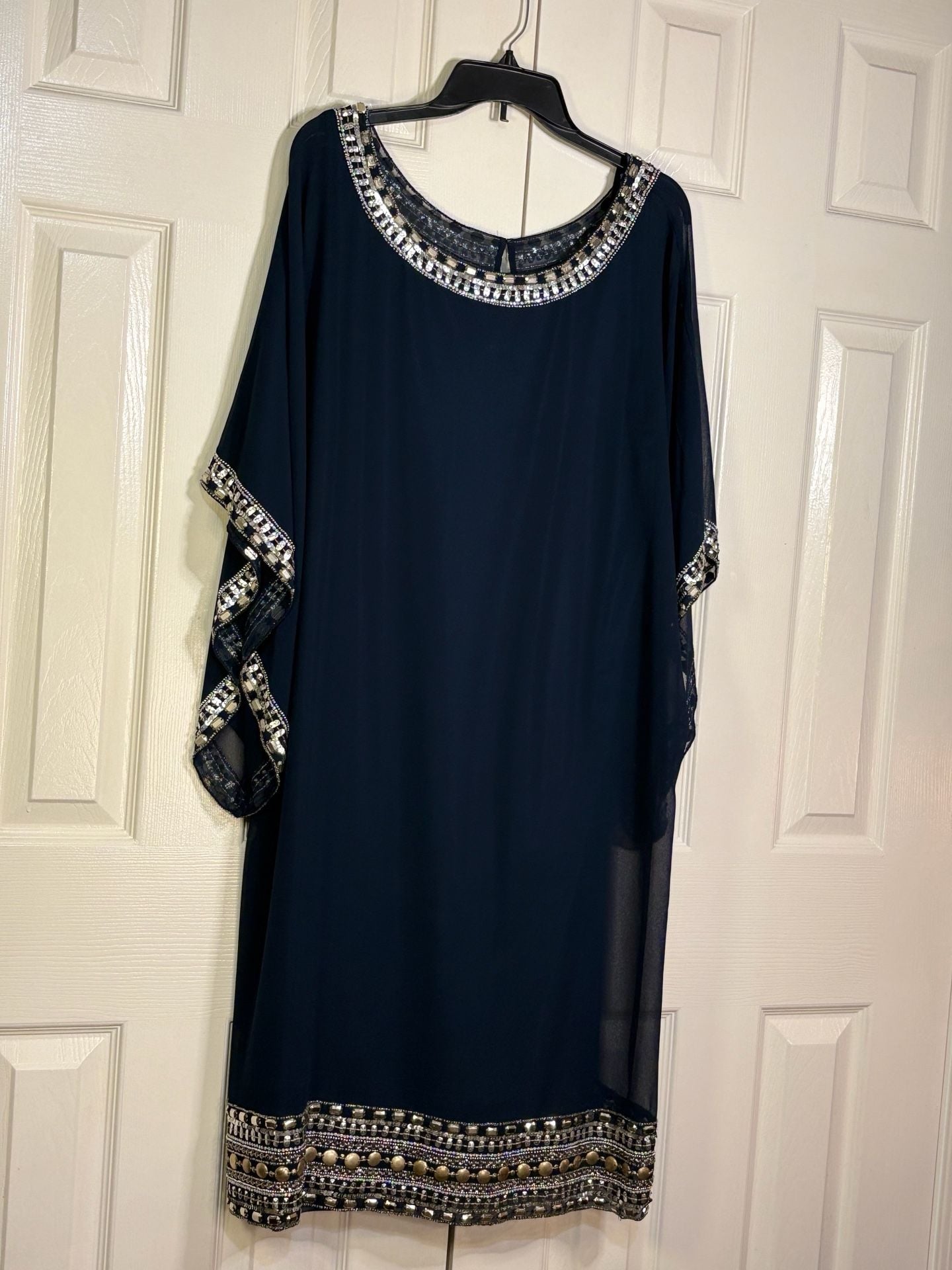 Jkara Dress Size 20W Blue Beaded Chiffon Kaftan Maxi Cocktail 4