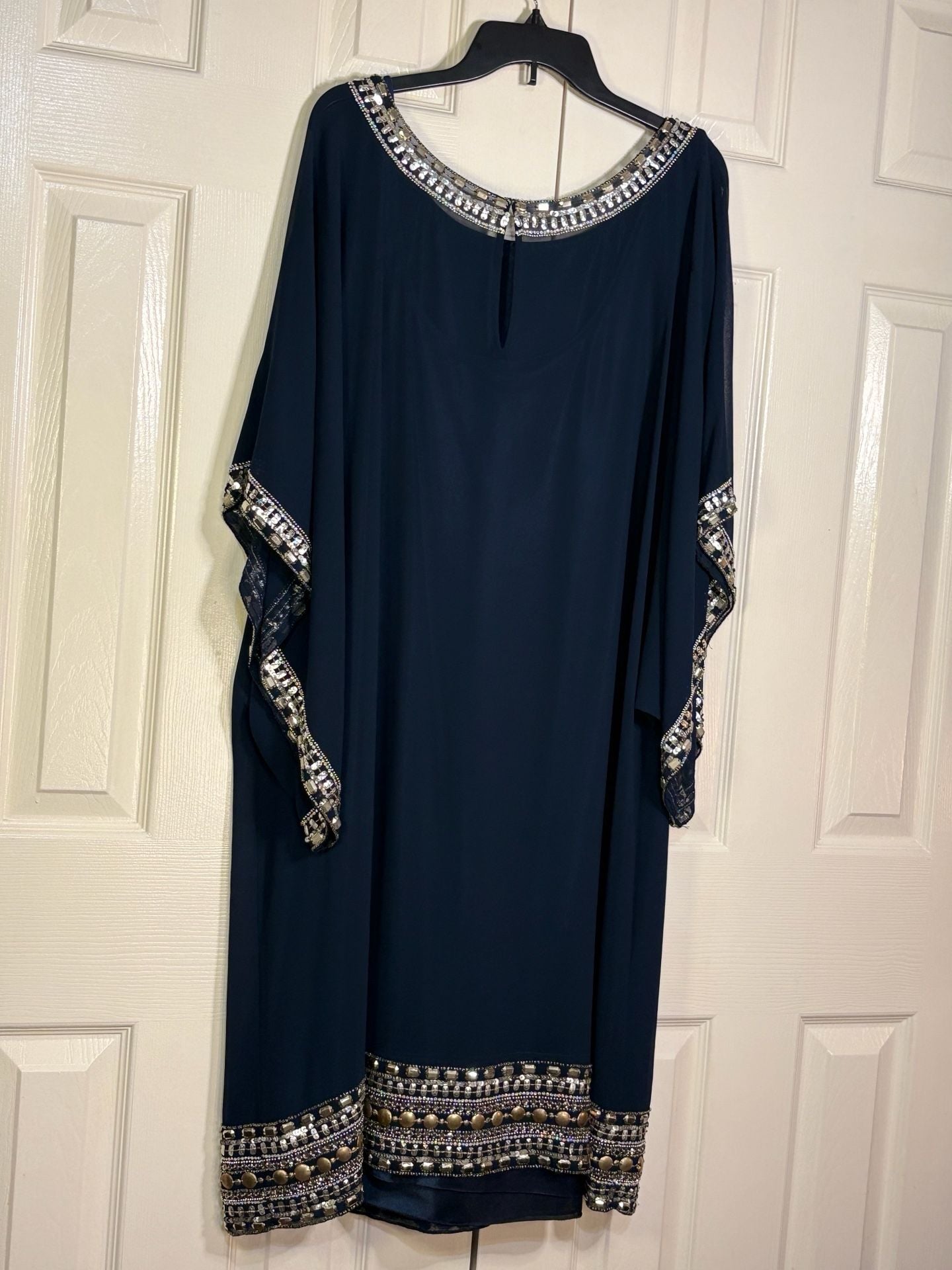 Jkara Dress Size 20W Blue Beaded Chiffon Kaftan Maxi Cocktail 5