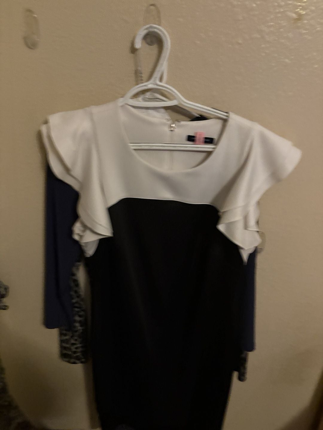 Tommy Hilfiger Flutter Sleeve Scuba Dress Black Ivory 1