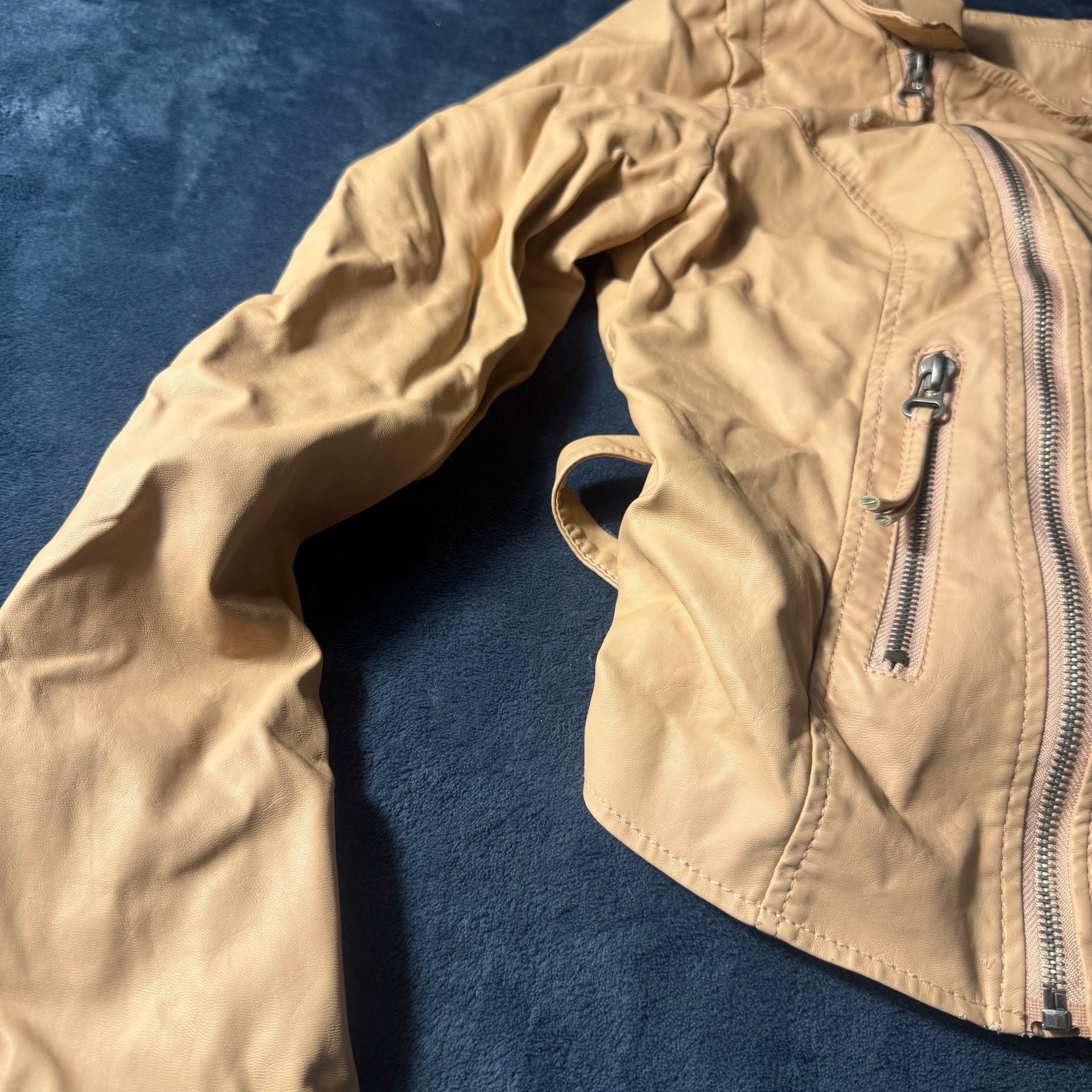 Solemio Moto Jacket Size M Tan Faux Leather Corset Back 3