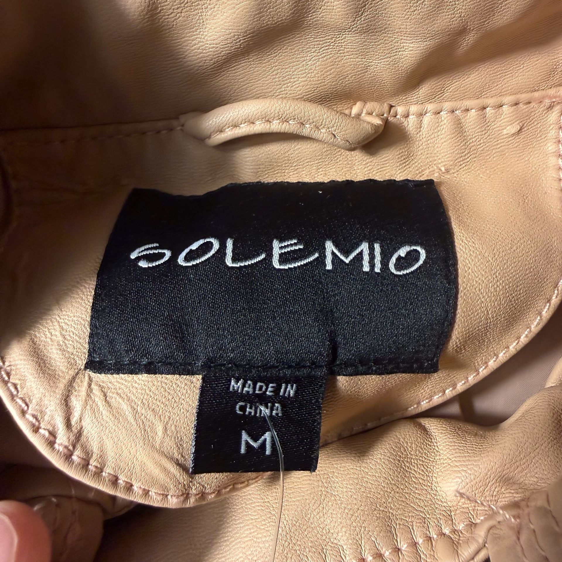 Solemio Moto Jacket Size M Tan Faux Leather Corset Back 4