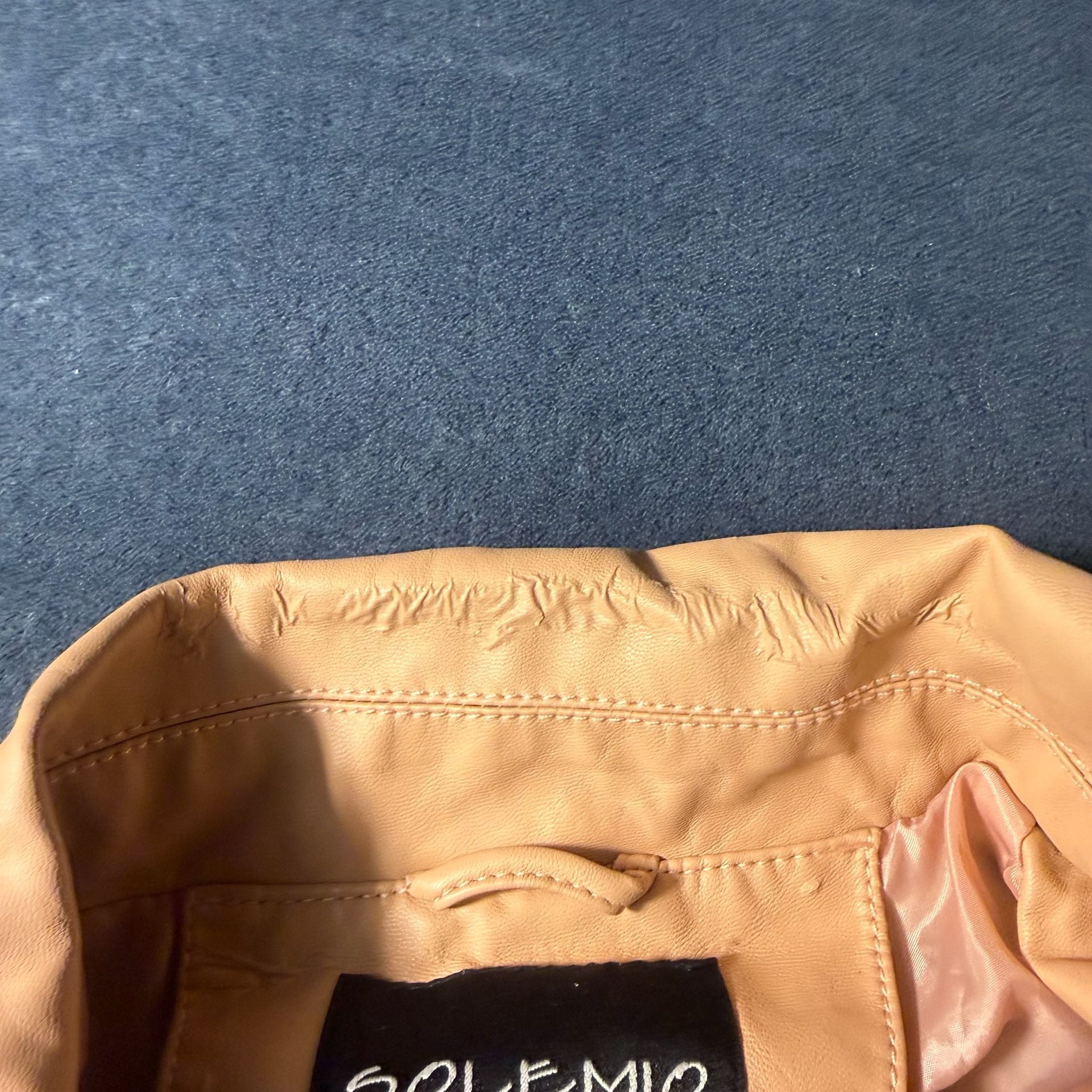 Solemio Moto Jacket Size M Tan Faux Leather Corset Back 5