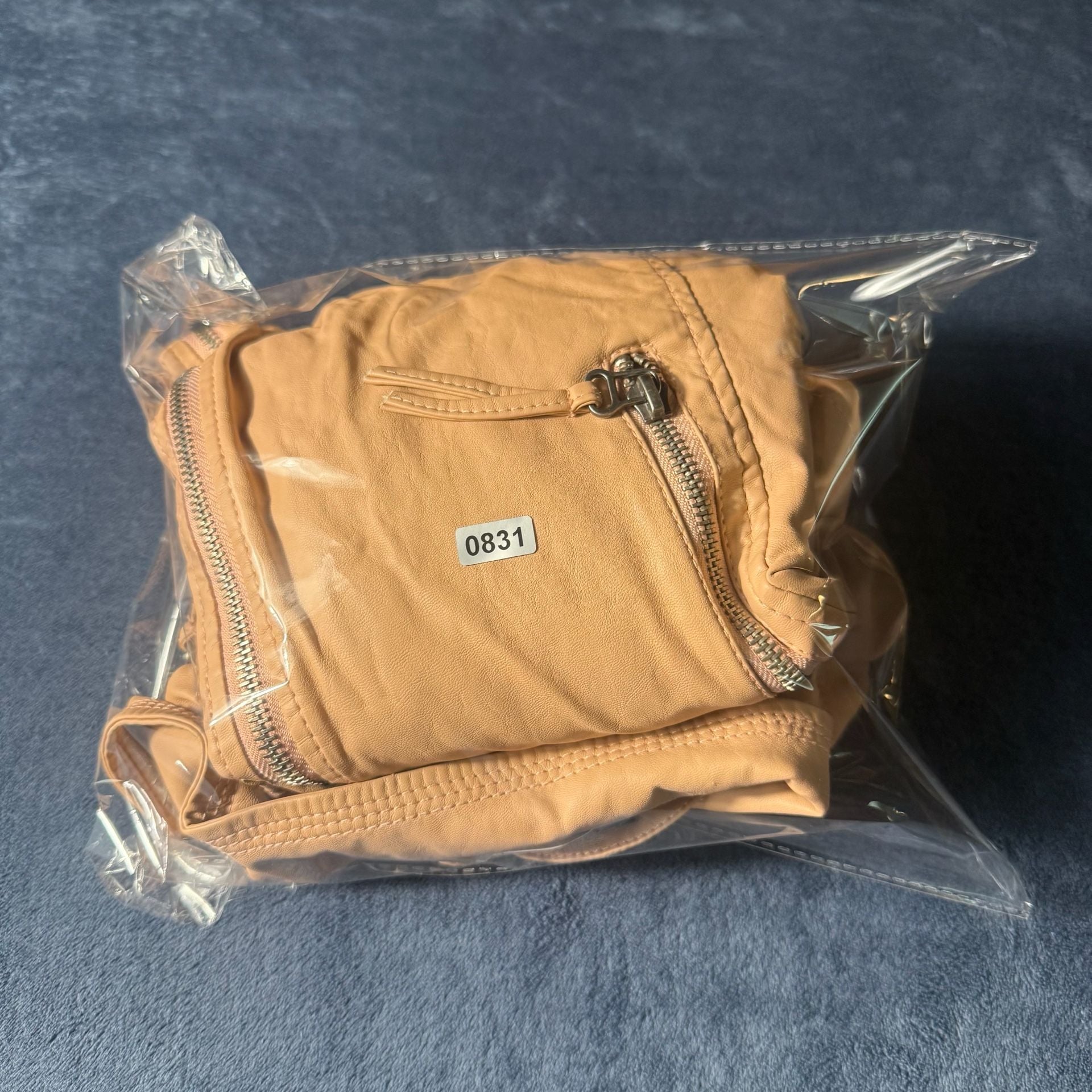 Solemio Moto Jacket Size M Tan Faux Leather Corset Back 7