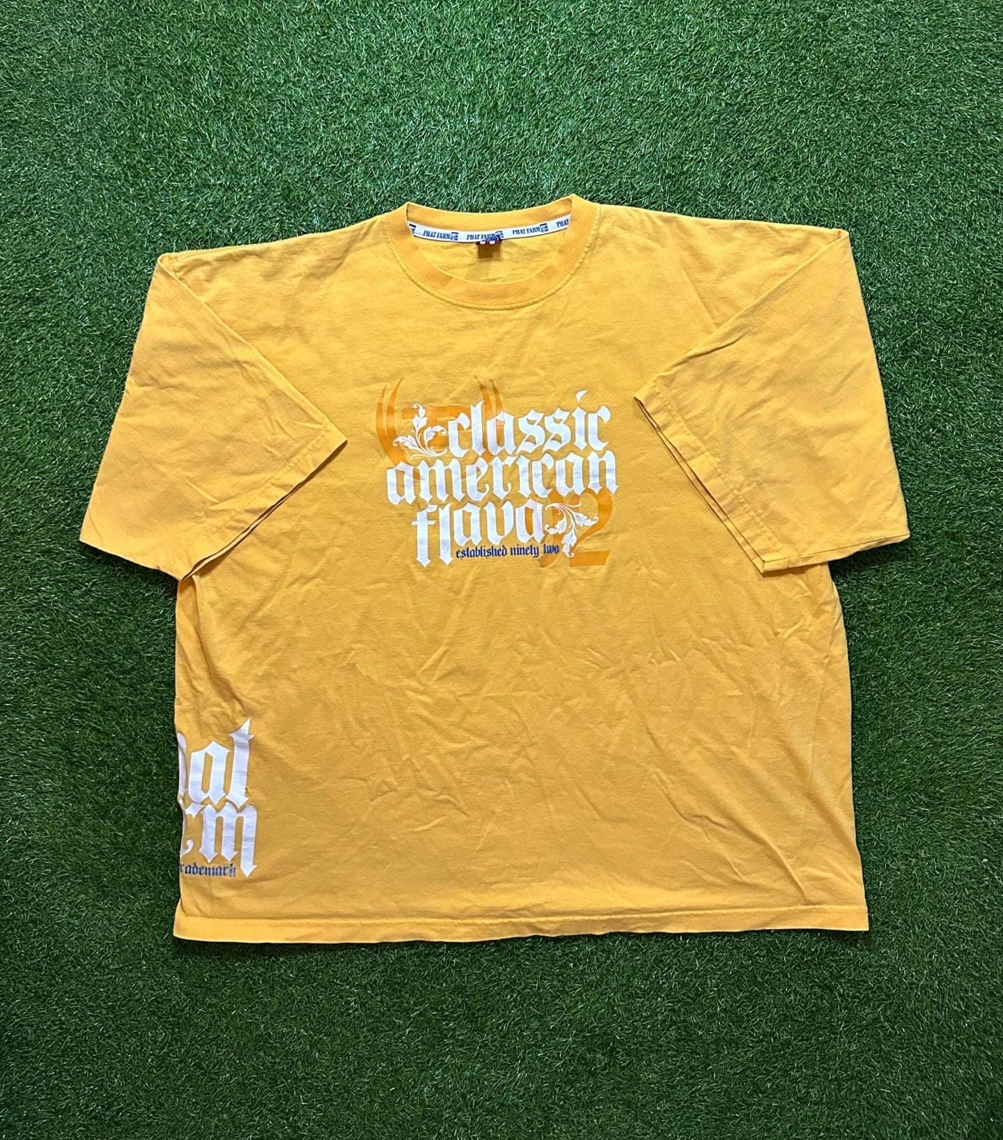 Y2K 2000s Phat Farm Classic American Flava T-Shirt Yellow 2