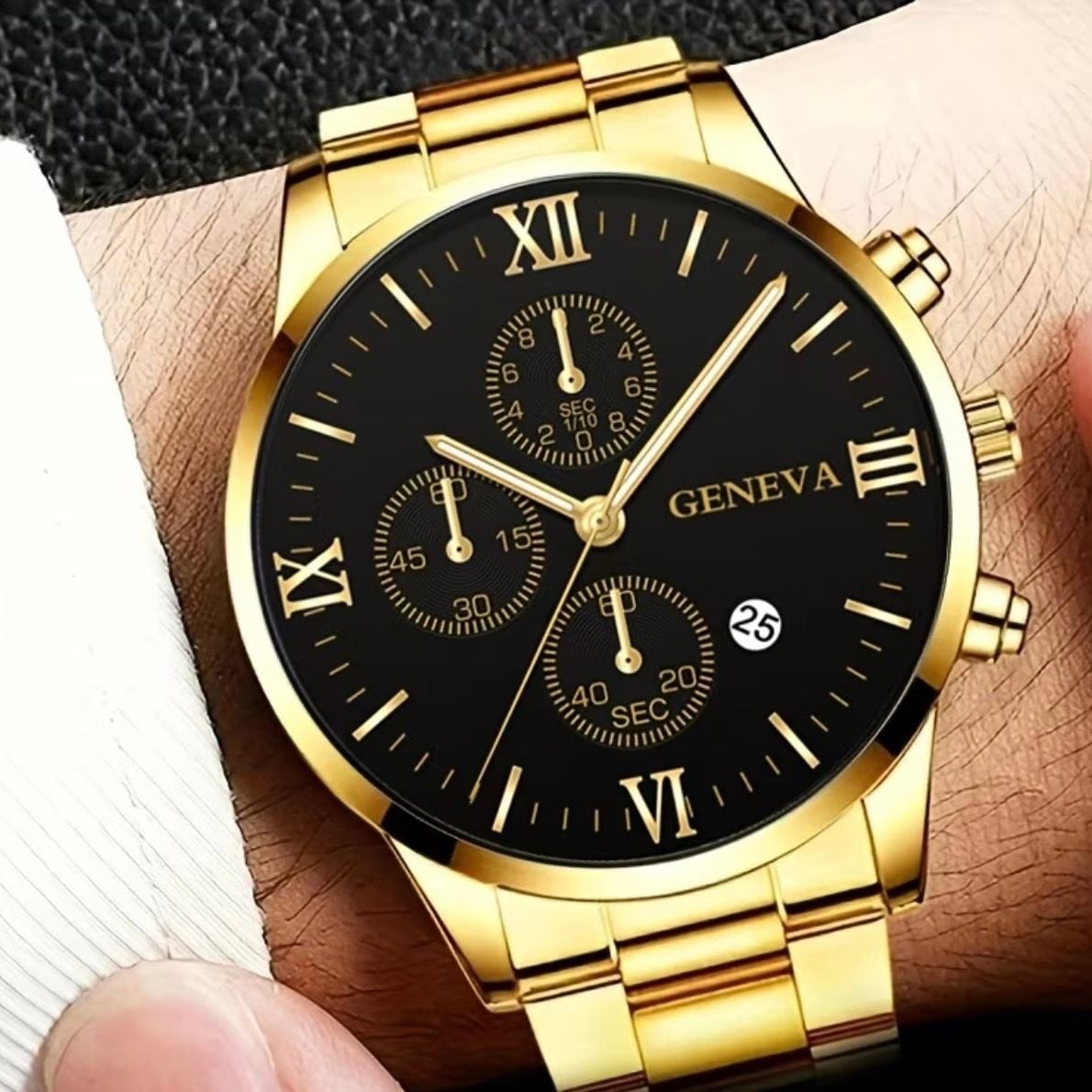 Geneva Gold Chronograph Wristwatch Black Dial 3