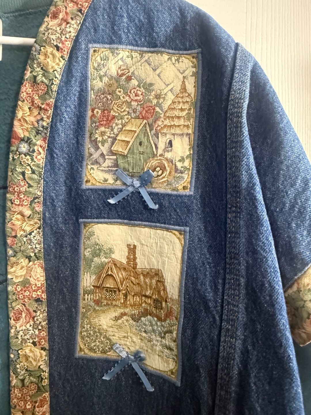 Vintage 90s Upcycled Denim Sweatshirt Jacket XL Cottagecore Wrangler Patchwork 4