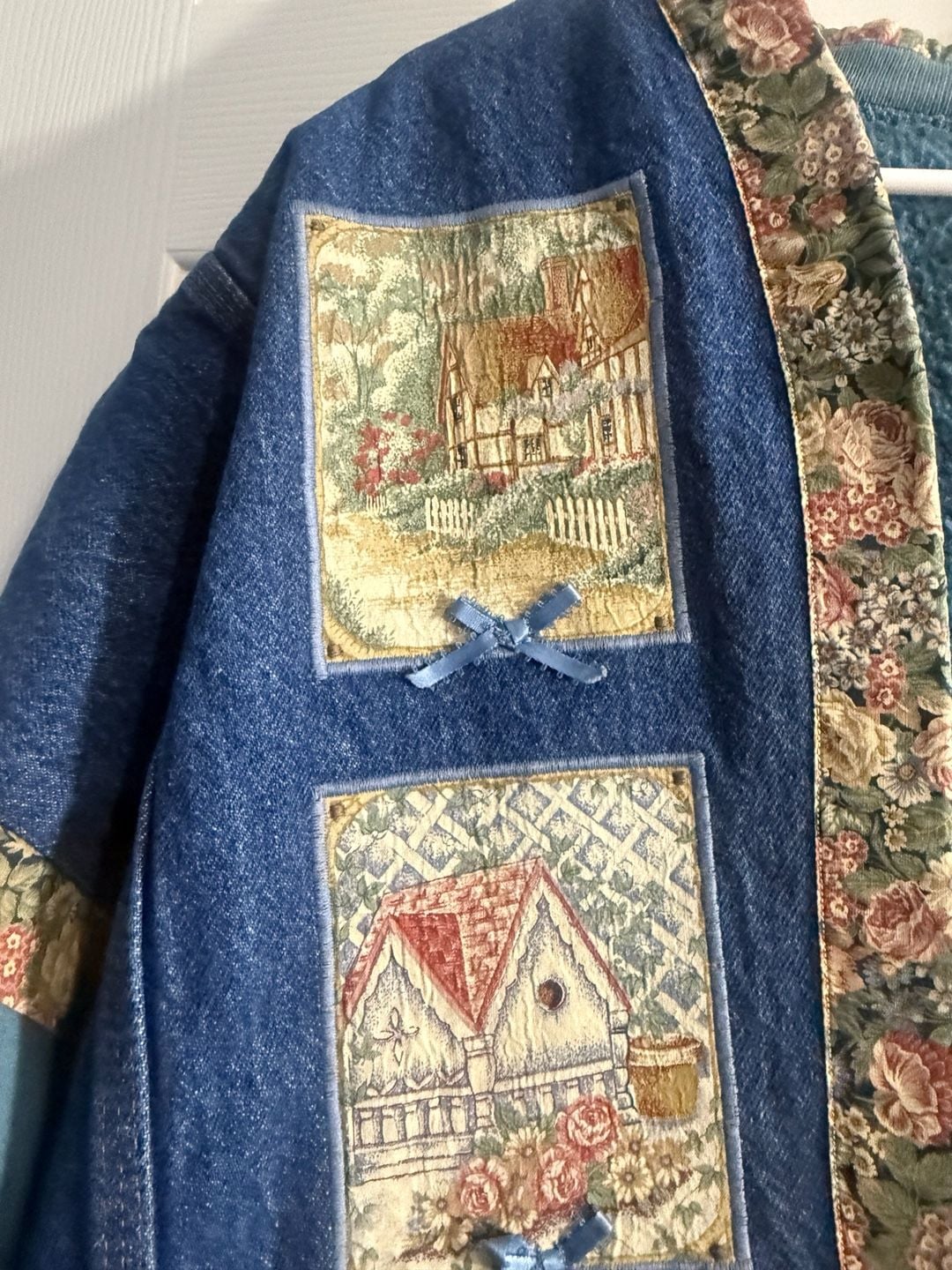 Vintage 90s Upcycled Denim Sweatshirt Jacket XL Cottagecore Wrangler Patchwork 5
