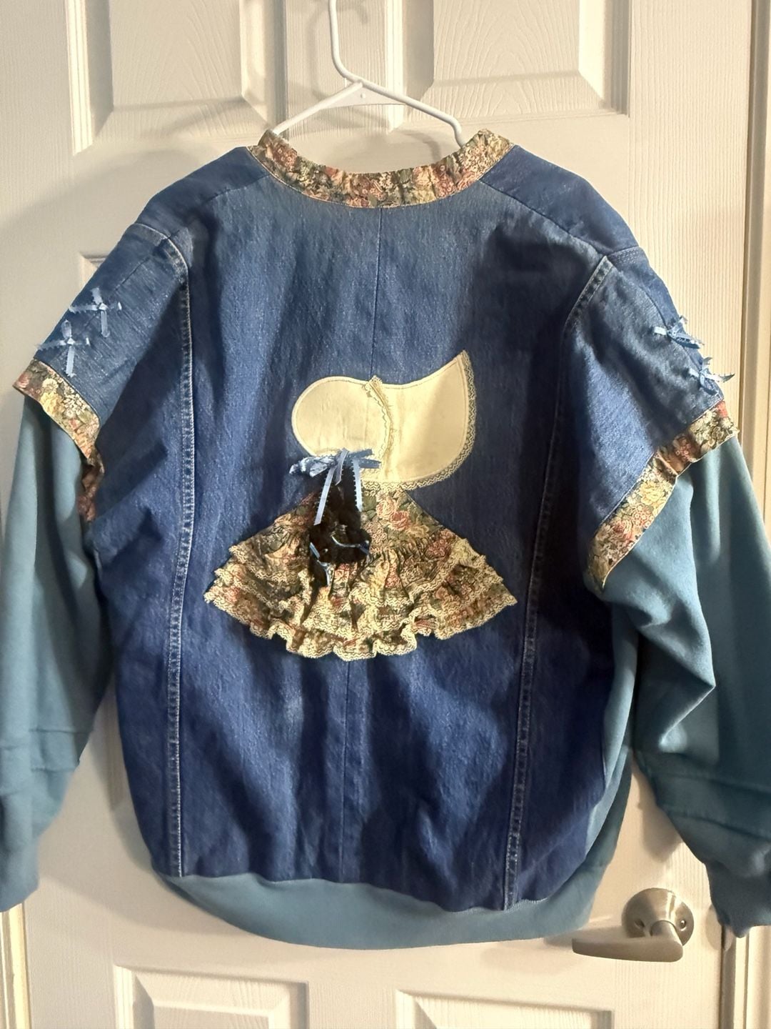 Vintage 90s Upcycled Denim Sweatshirt Jacket XL Cottagecore Wrangler Patchwork 3