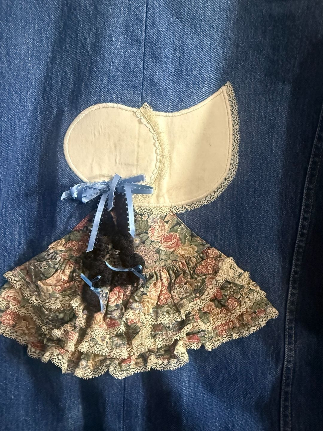 Vintage 90s Upcycled Denim Sweatshirt Jacket XL Cottagecore Wrangler Patchwork 8
