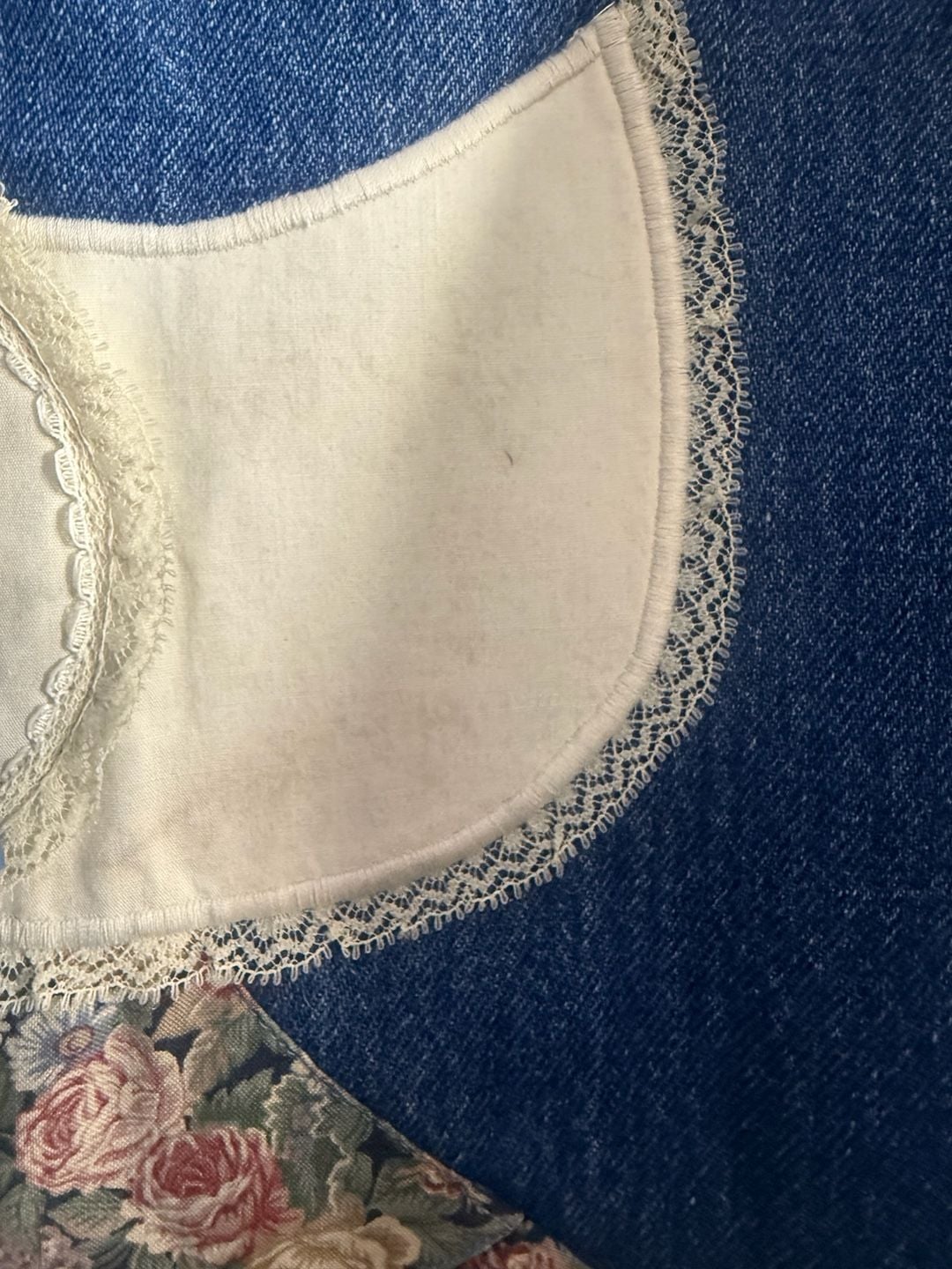Vintage 90s Upcycled Denim Sweatshirt Jacket XL Cottagecore Wrangler Patchwork 9