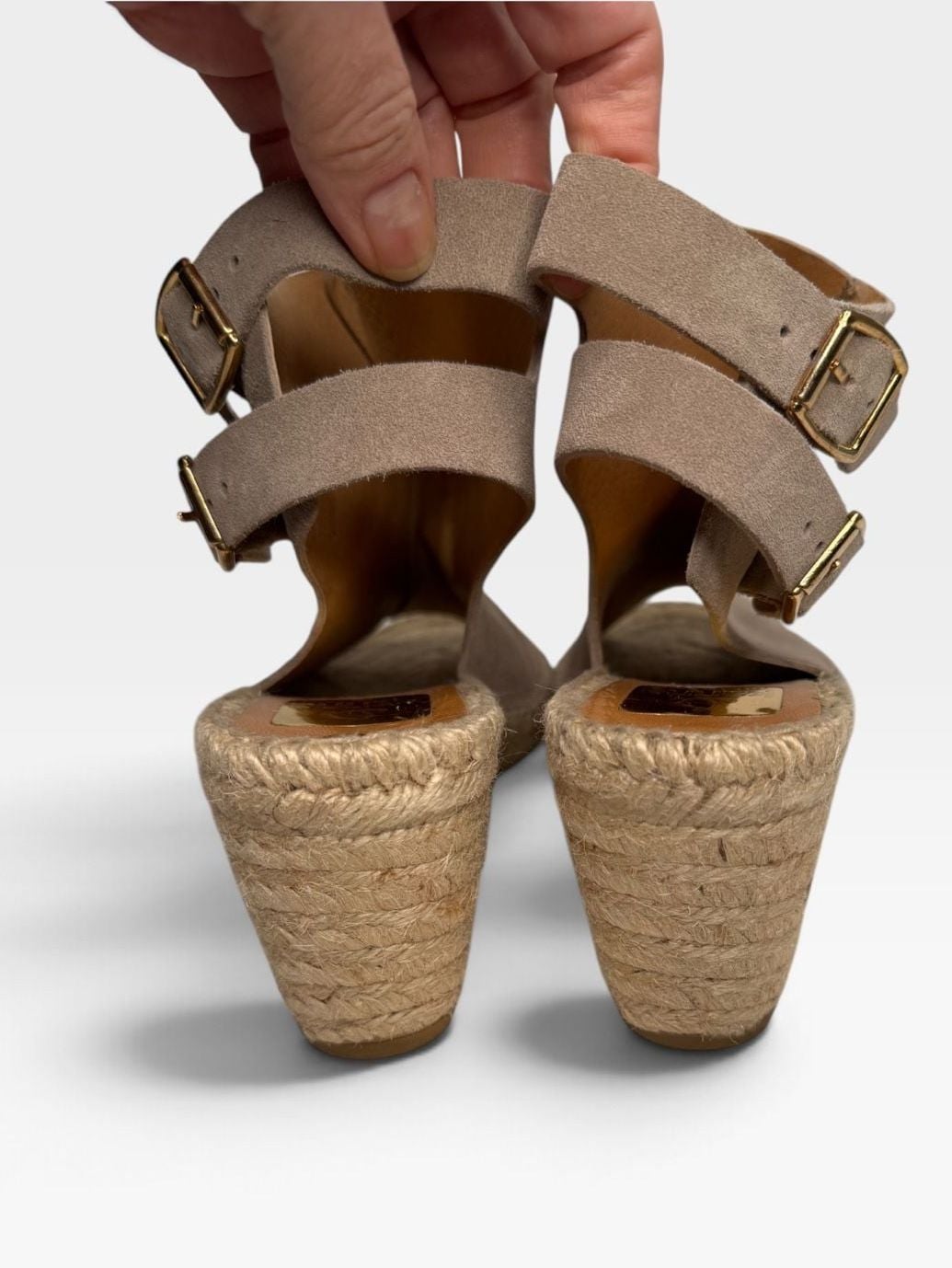 Kanna Espadrille Wedge Sandals Size 9 Suede Taupe Buckle Open Toe 9