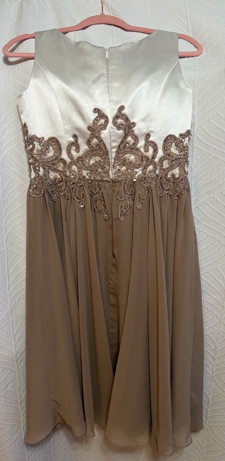JJ's House Embellished Chiffon Evening Dress White Brown 4