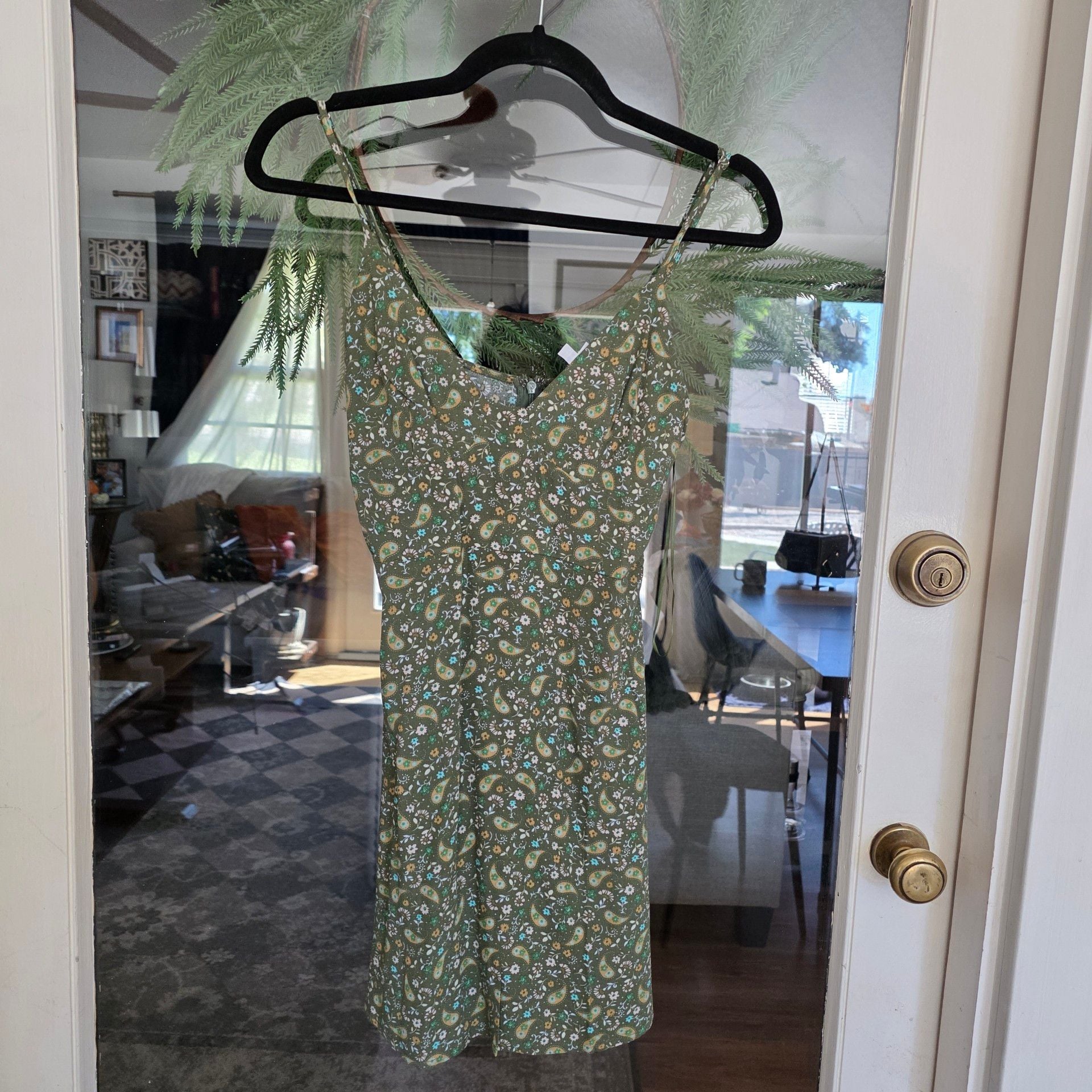 Sky to Moon Floral Slip Dress Size S Green Rayon Mini 2