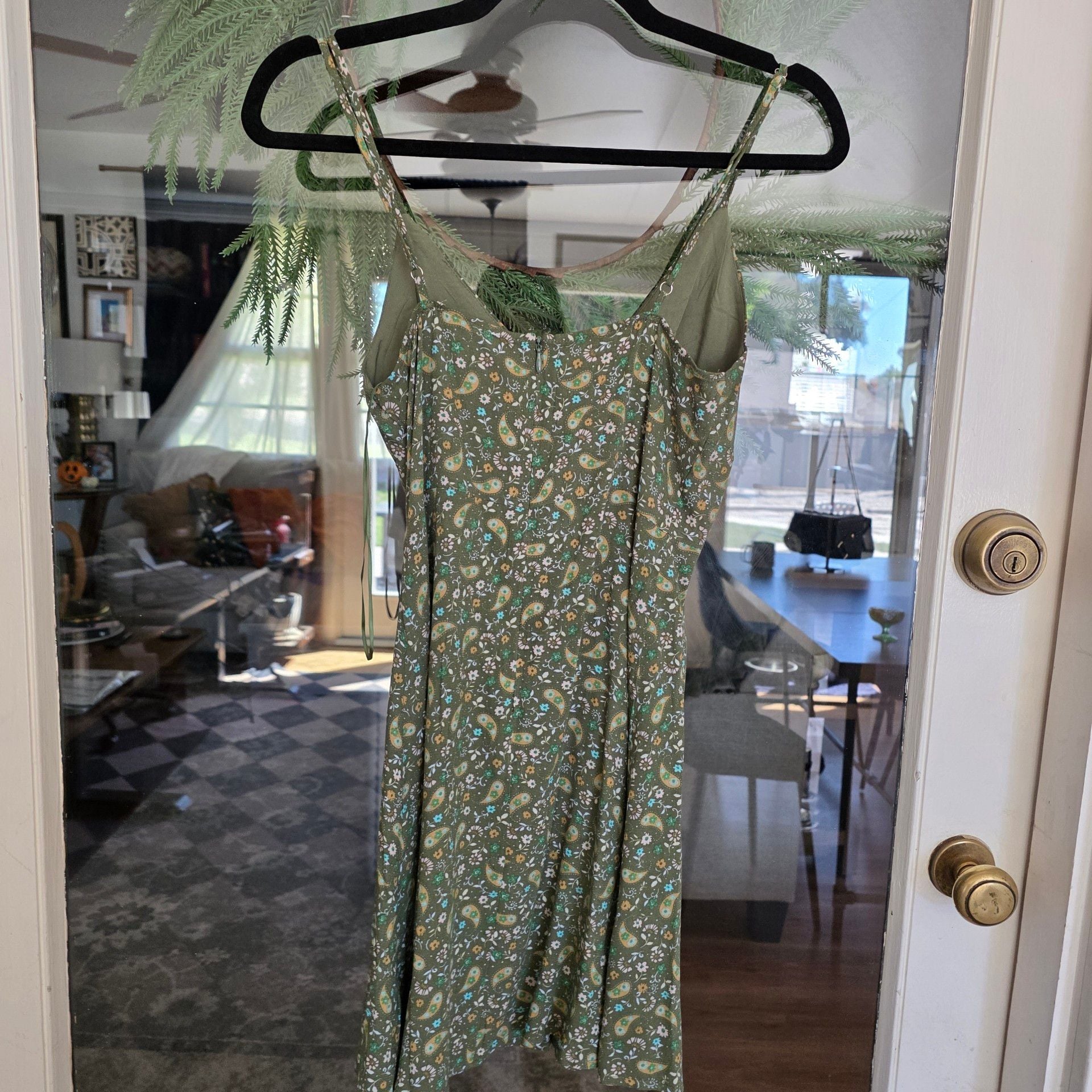 Sky to Moon Floral Slip Dress Size S Green Rayon Mini 4