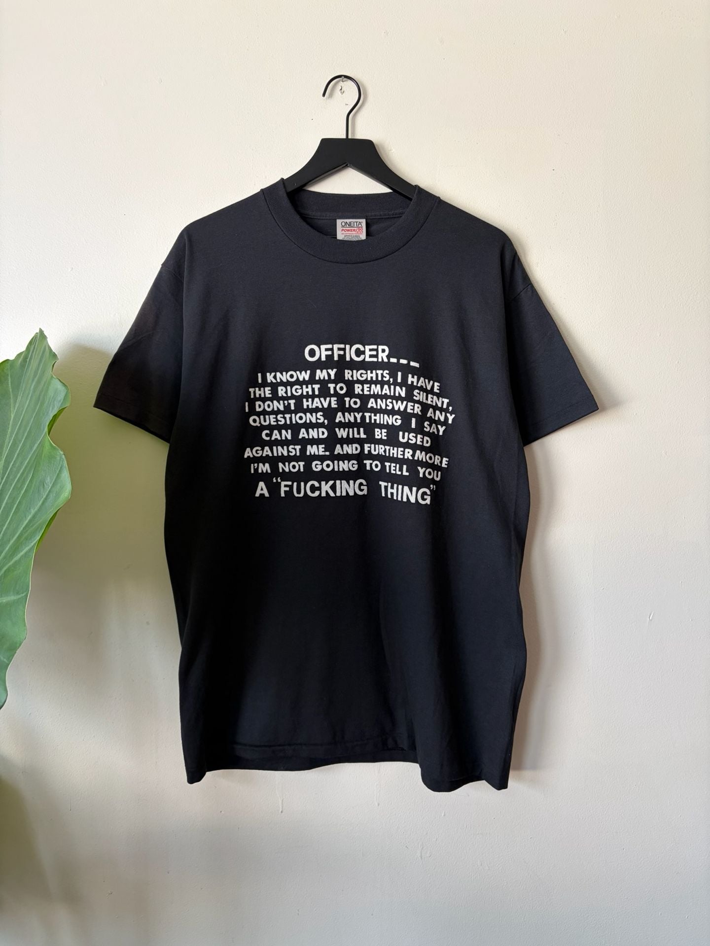 Oneita Graphic T-Shirt Size Large Black Officer Know My Rights 2
