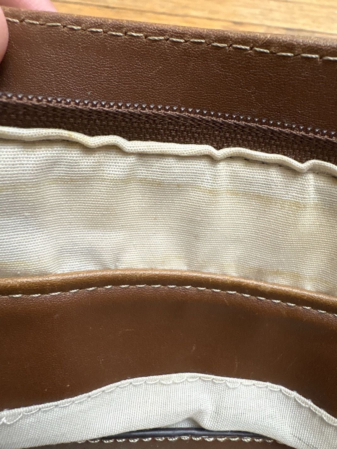 Chaps Brown White Canvas Leather Shoulder Bag Purse With Chain Strap 7