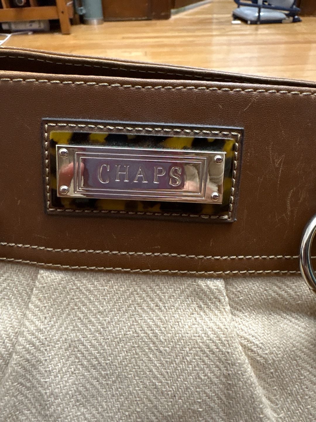 Chaps Brown White Canvas Leather Shoulder Bag Purse With Chain Strap 8