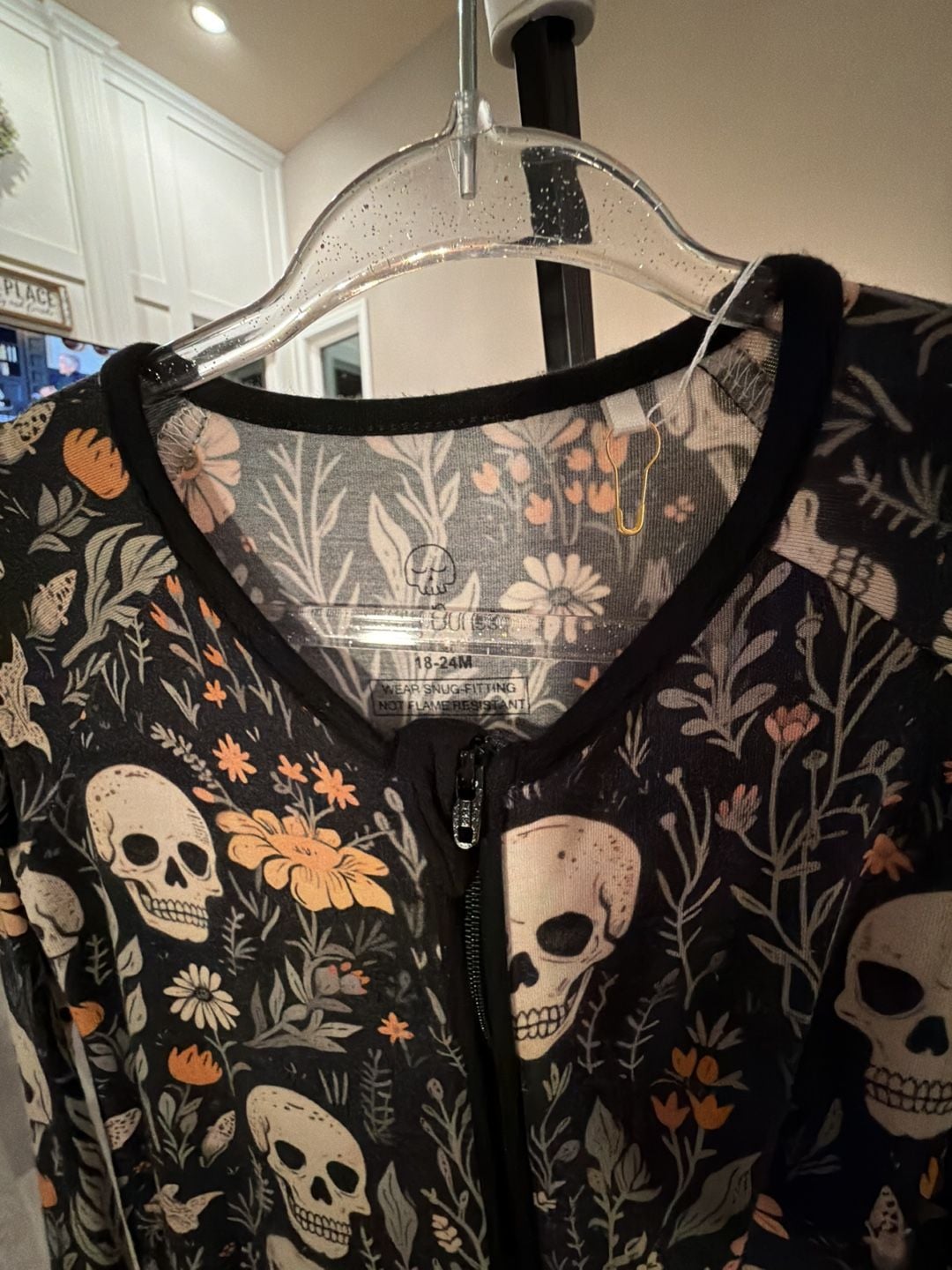 Bums & Roses Footless Romper Size 18-24M Skull Floral Bamboo Pajamas 3