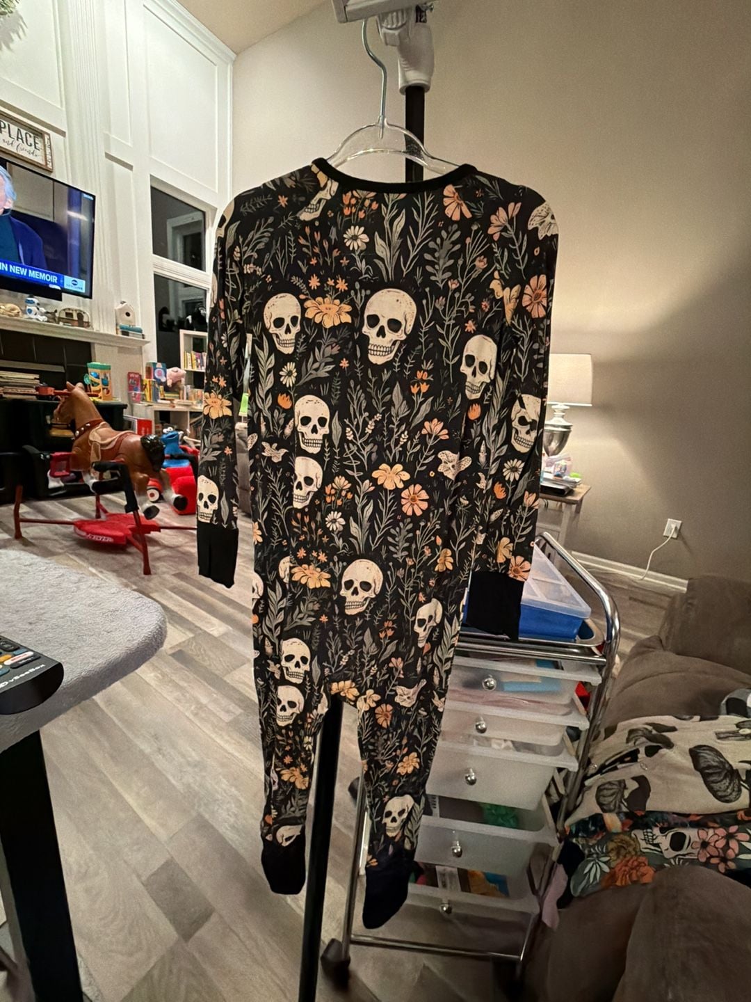 Bums & Roses Footless Romper Size 18-24M Skull Floral Bamboo Pajamas 4