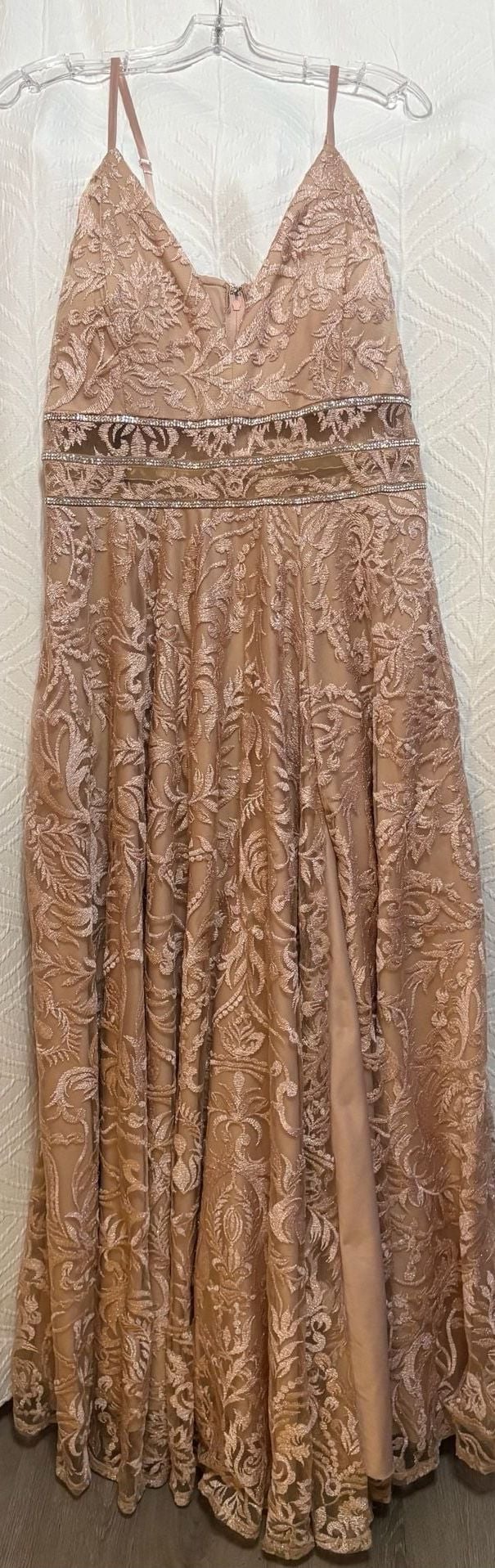 xtraordinary Dress Size 15W Rose Gold Embroidered Rhinestone Maxi Gown 2