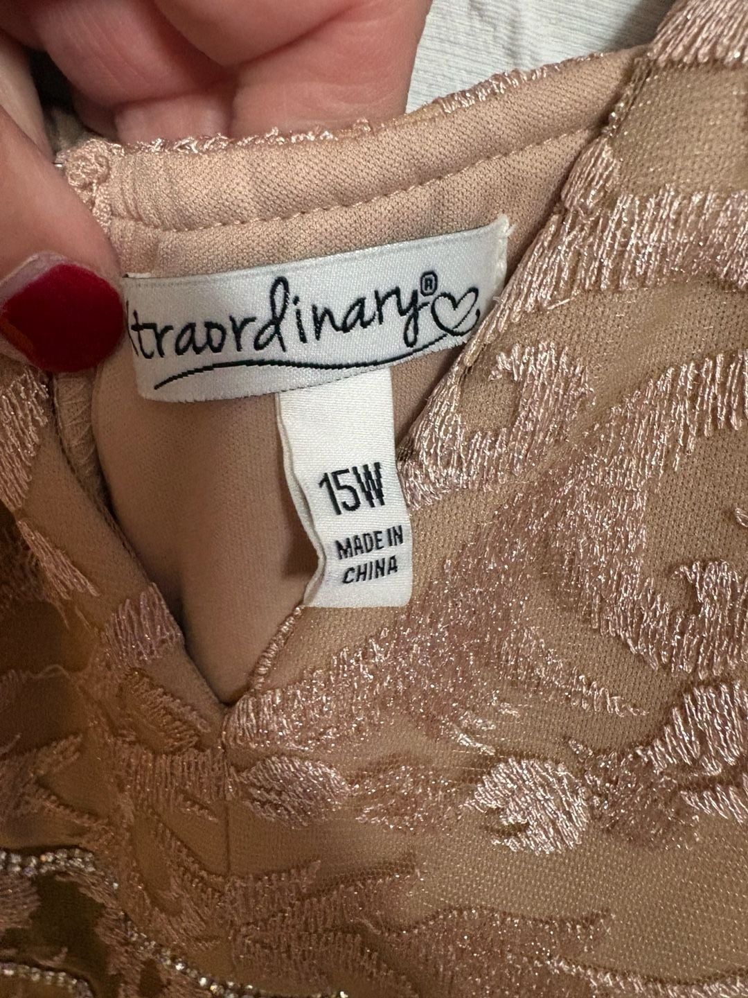 xtraordinary Dress Size 15W Rose Gold Embroidered Rhinestone Maxi Gown 5