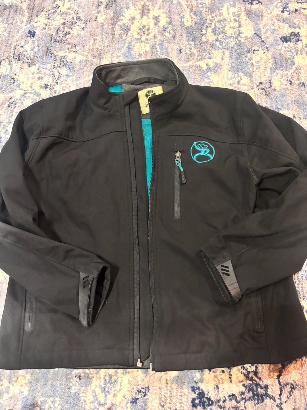 Hooey Softshell Jacket youth Size M Black Turquoise Roughy 2