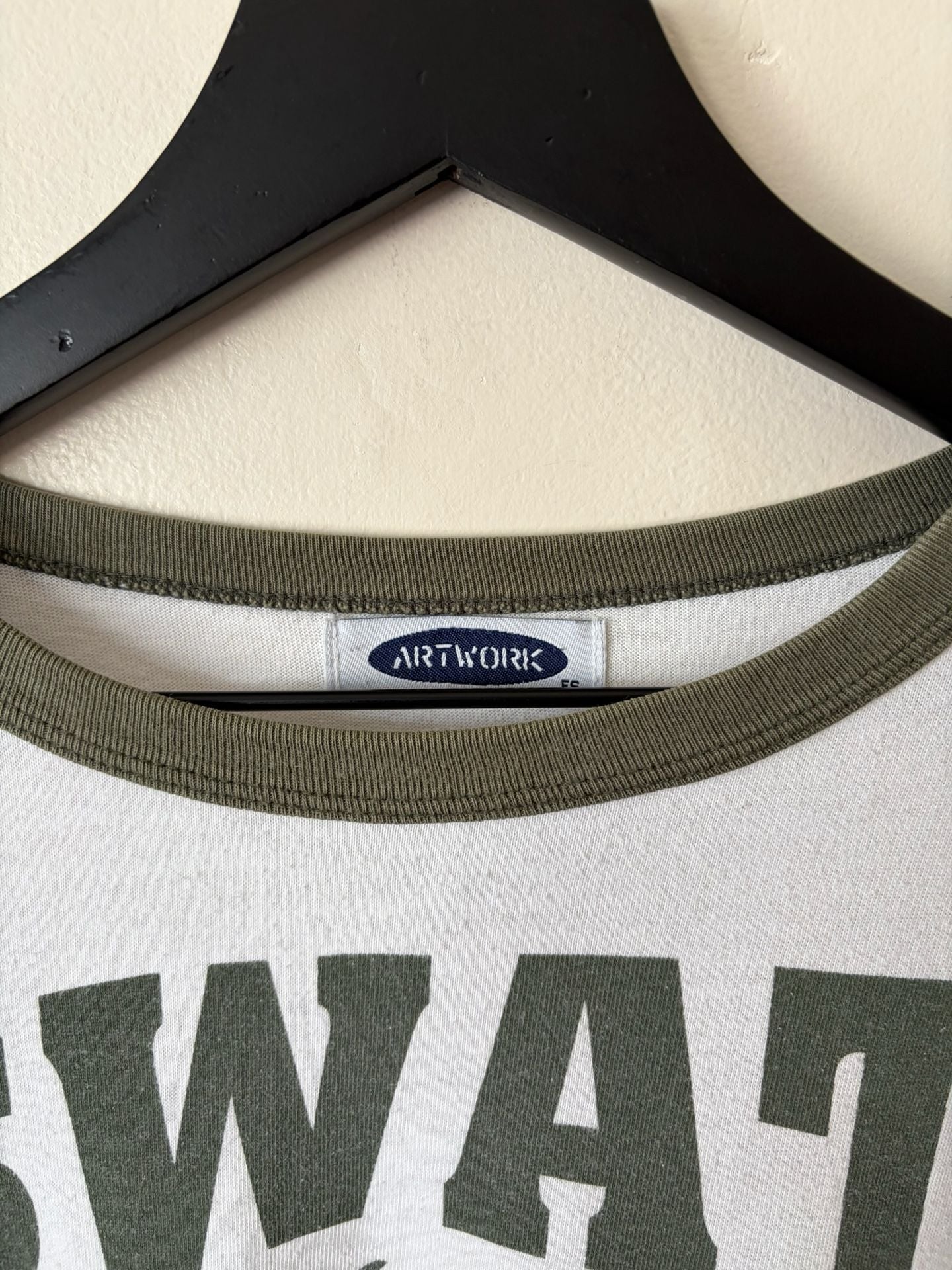 SWAT Graphic Ringer T-Shirt Size L White Green 4