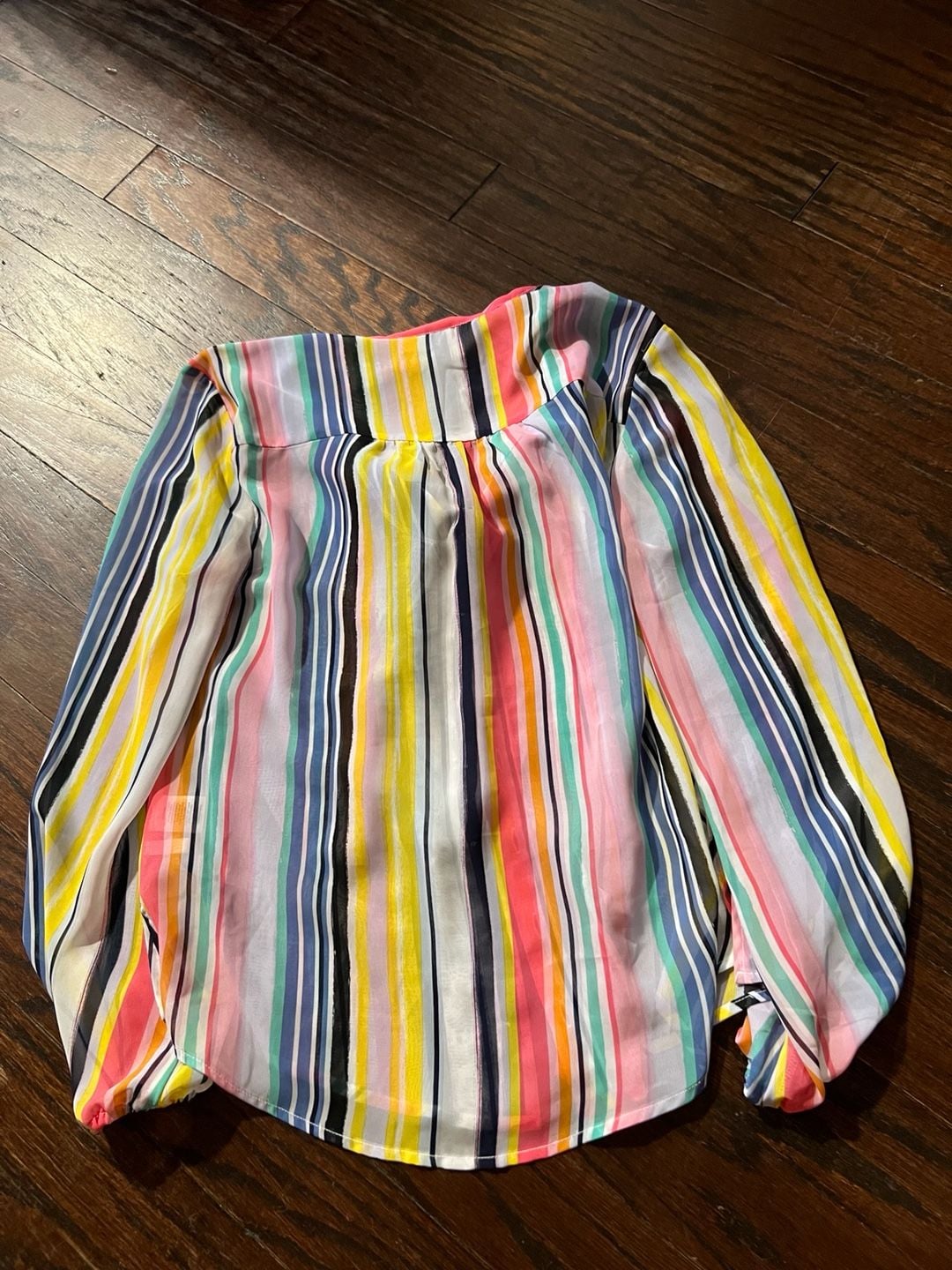 New York & Company Multi Stripe Blouse Size L Petite Multi Color 2