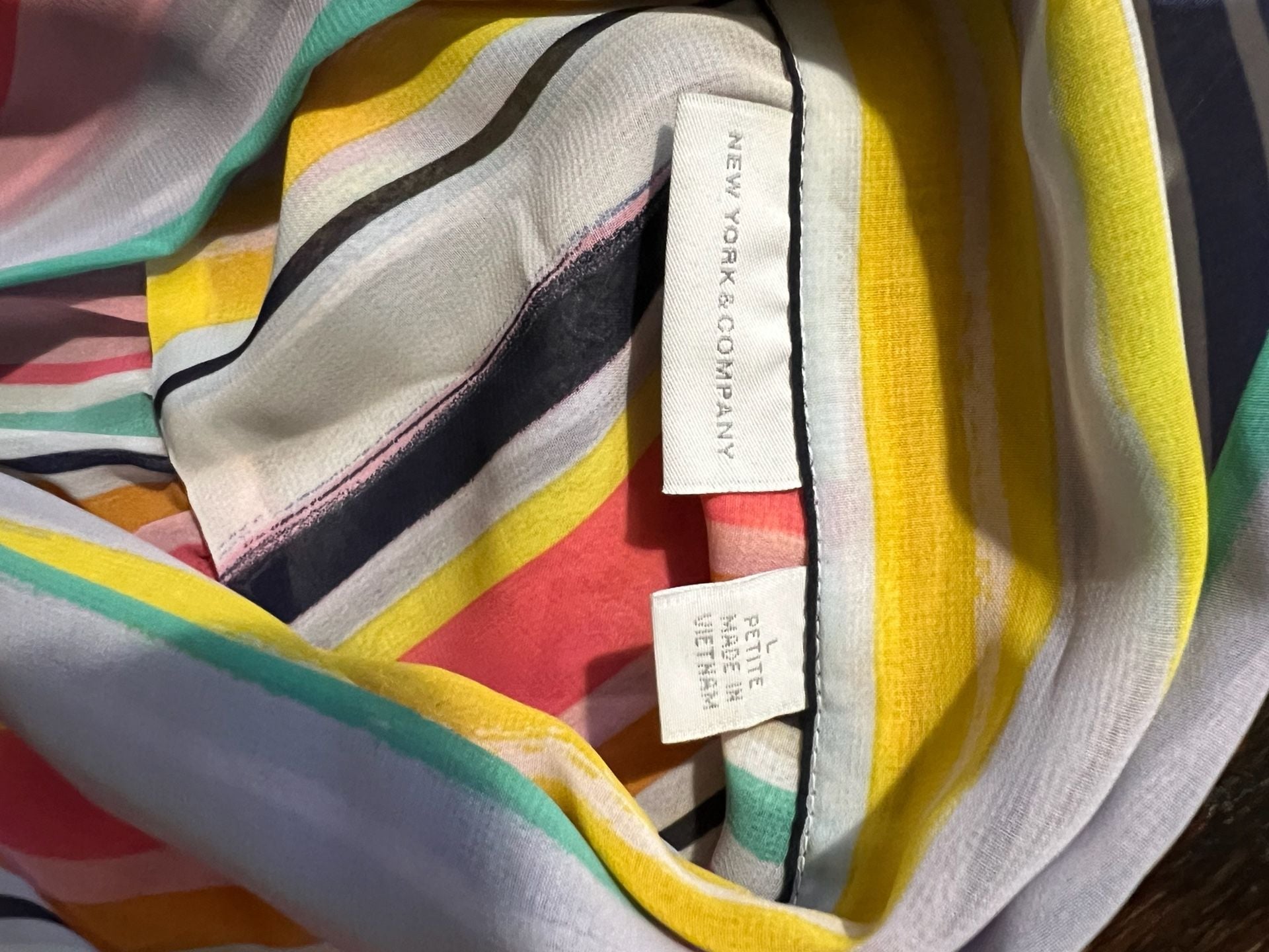 New York & Company Multi Stripe Blouse Size L Petite Multi Color 4