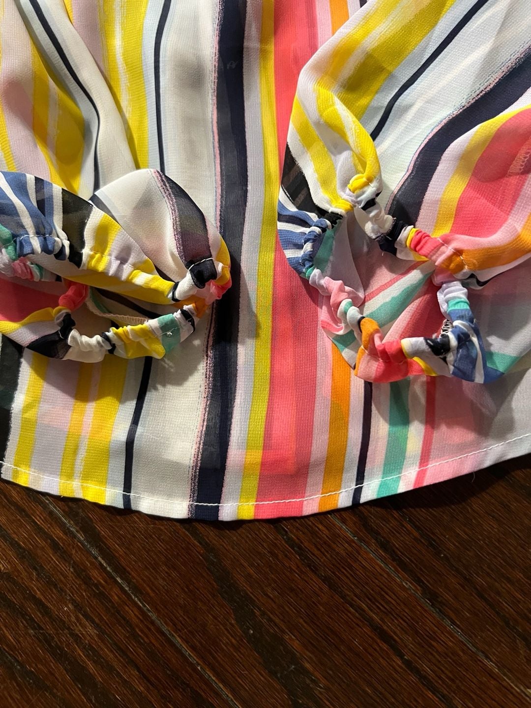 New York & Company Multi Stripe Blouse Size L Petite Multi Color 5