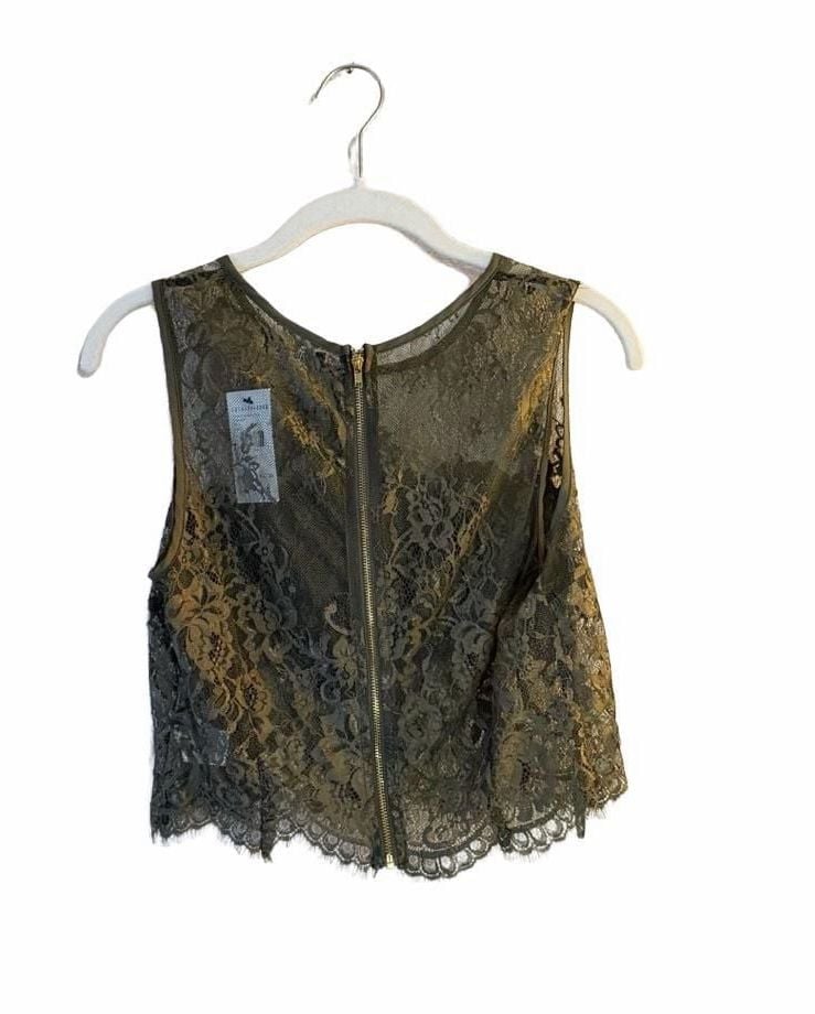 Fashion Nova Grand Gesture Top Size L Olive Lace Floral Crop Tank 3