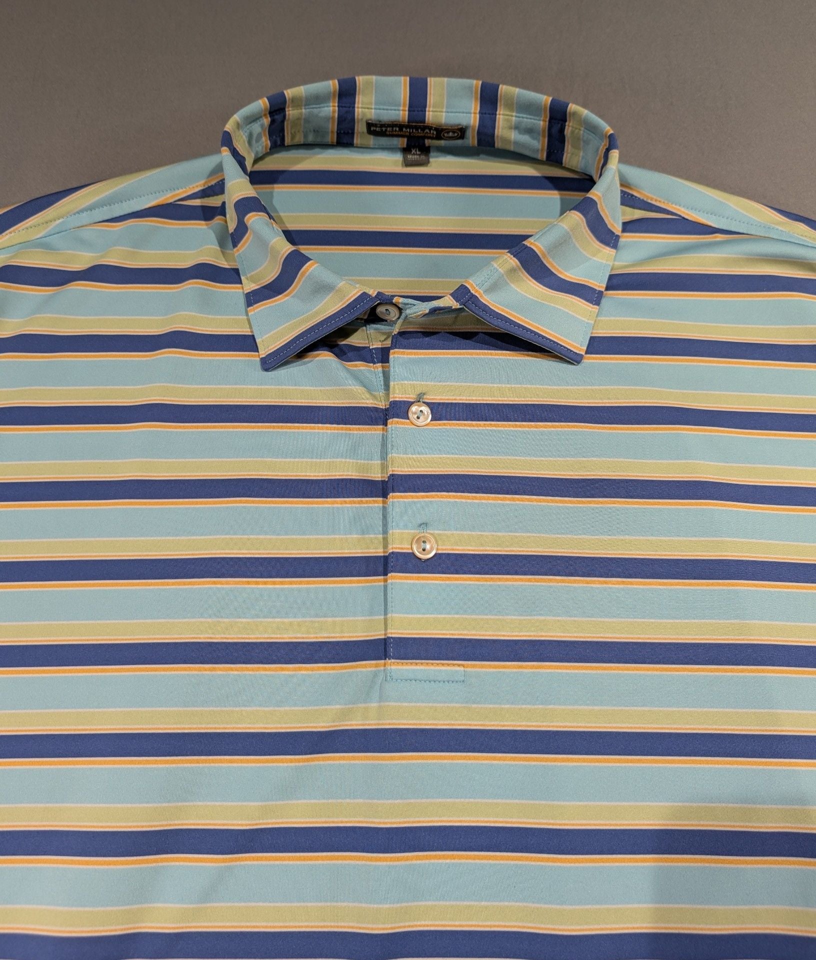 Peter Millar Summer Comfort Polo Shirt Size XL Blue Striped Golf Preppy 2