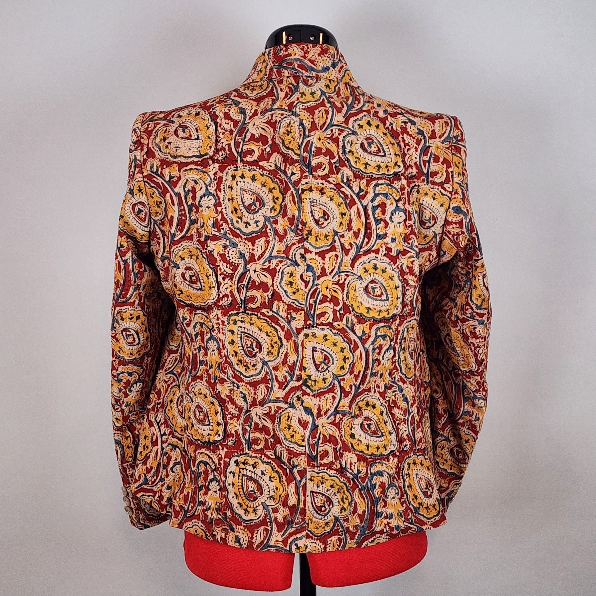 Vintage Red Gold Paisley Block Print Blazer Indie Sleaze Boho Statement Coat 3