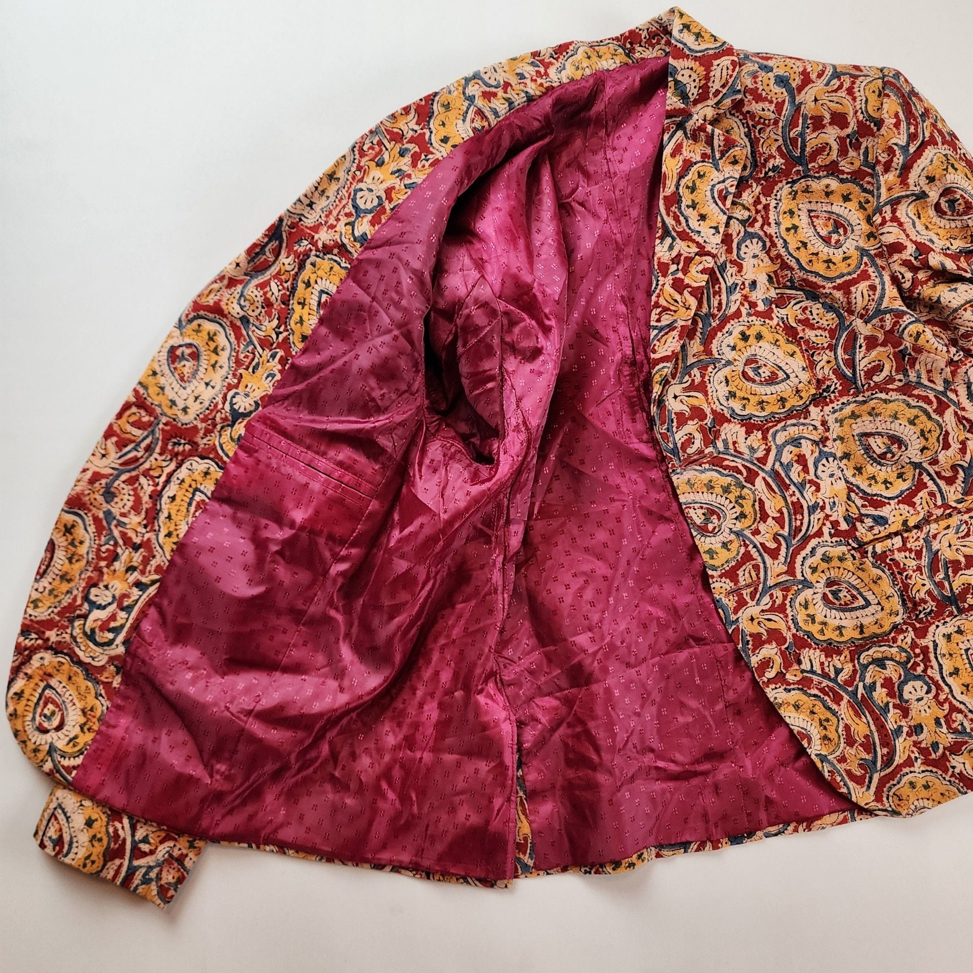 Vintage Red Gold Paisley Block Print Blazer Indie Sleaze Boho Statement Coat 6