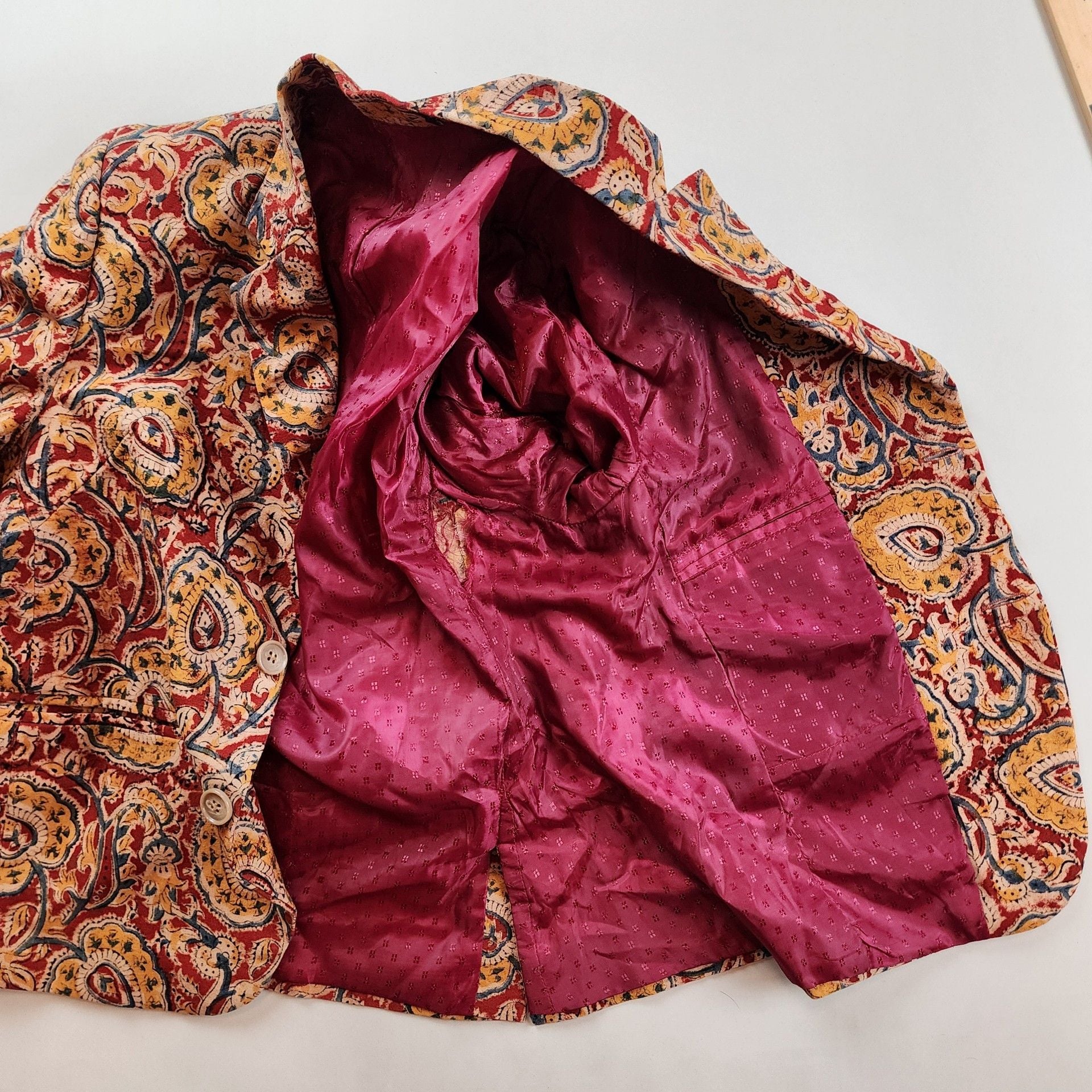 Vintage Red Gold Paisley Block Print Blazer Indie Sleaze Boho Statement Coat 8