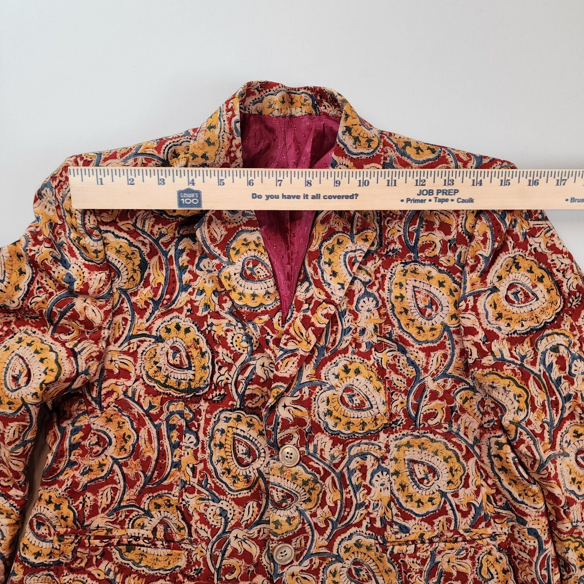 Vintage Red Gold Paisley Block Print Blazer Indie Sleaze Boho Statement Coat 9