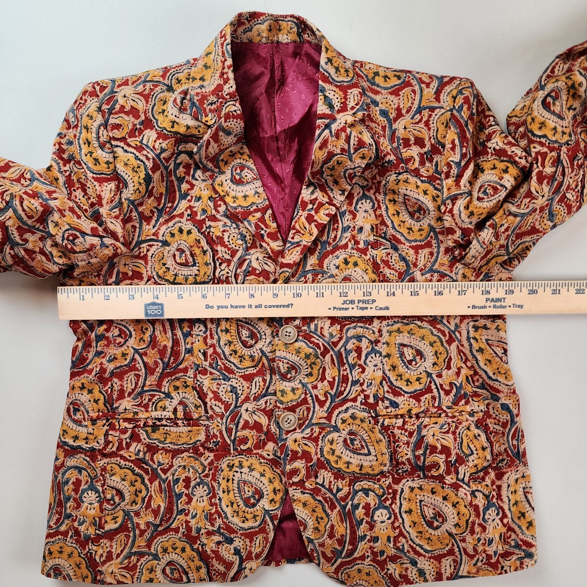 Vintage Red Gold Paisley Block Print Blazer Indie Sleaze Boho Statement Coat 10