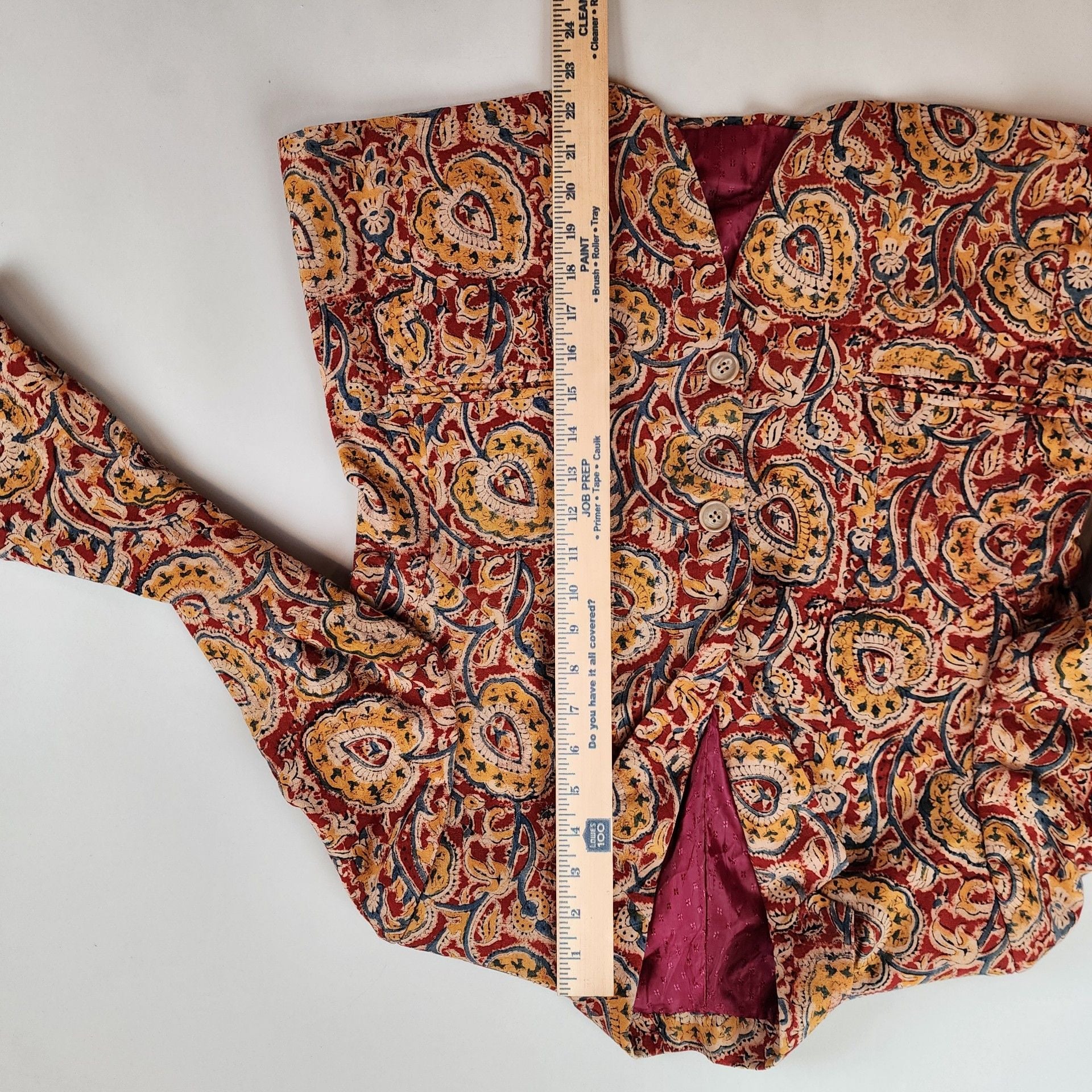 Vintage Red Gold Paisley Block Print Blazer Indie Sleaze Boho Statement Coat 11