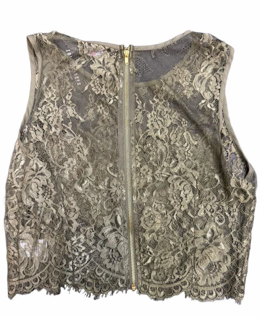 Fashion Nova Grand Gesture Top Size L Olive Lace Floral Crop Tank 6