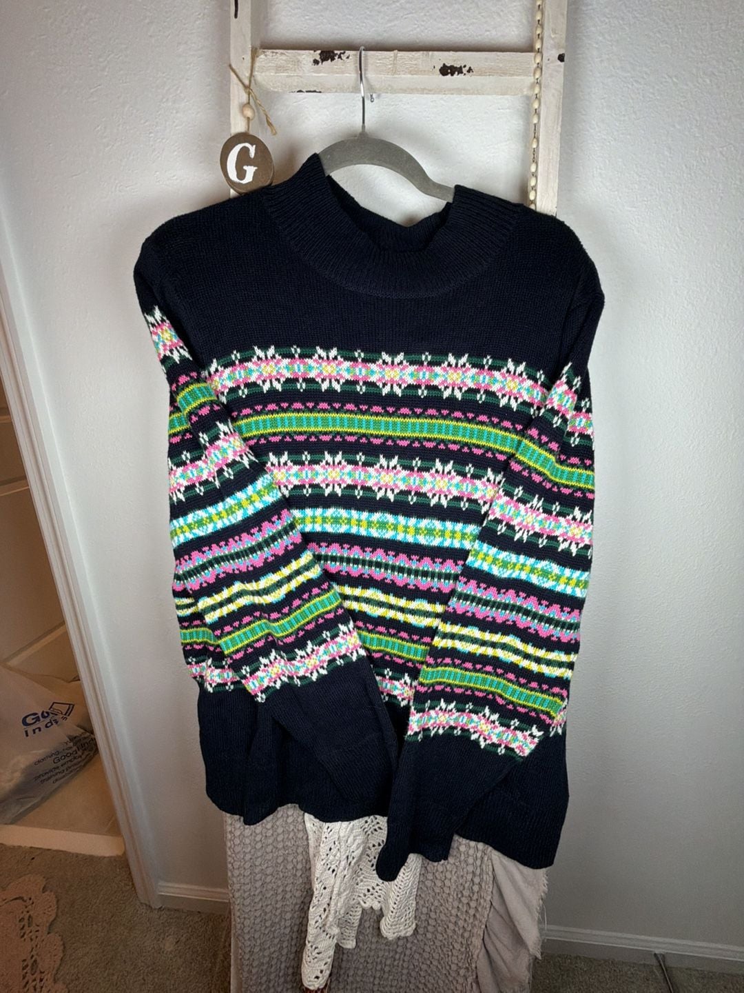 Talbots Fair Isle Mock Neck Sweater Size XL Petite Black 2