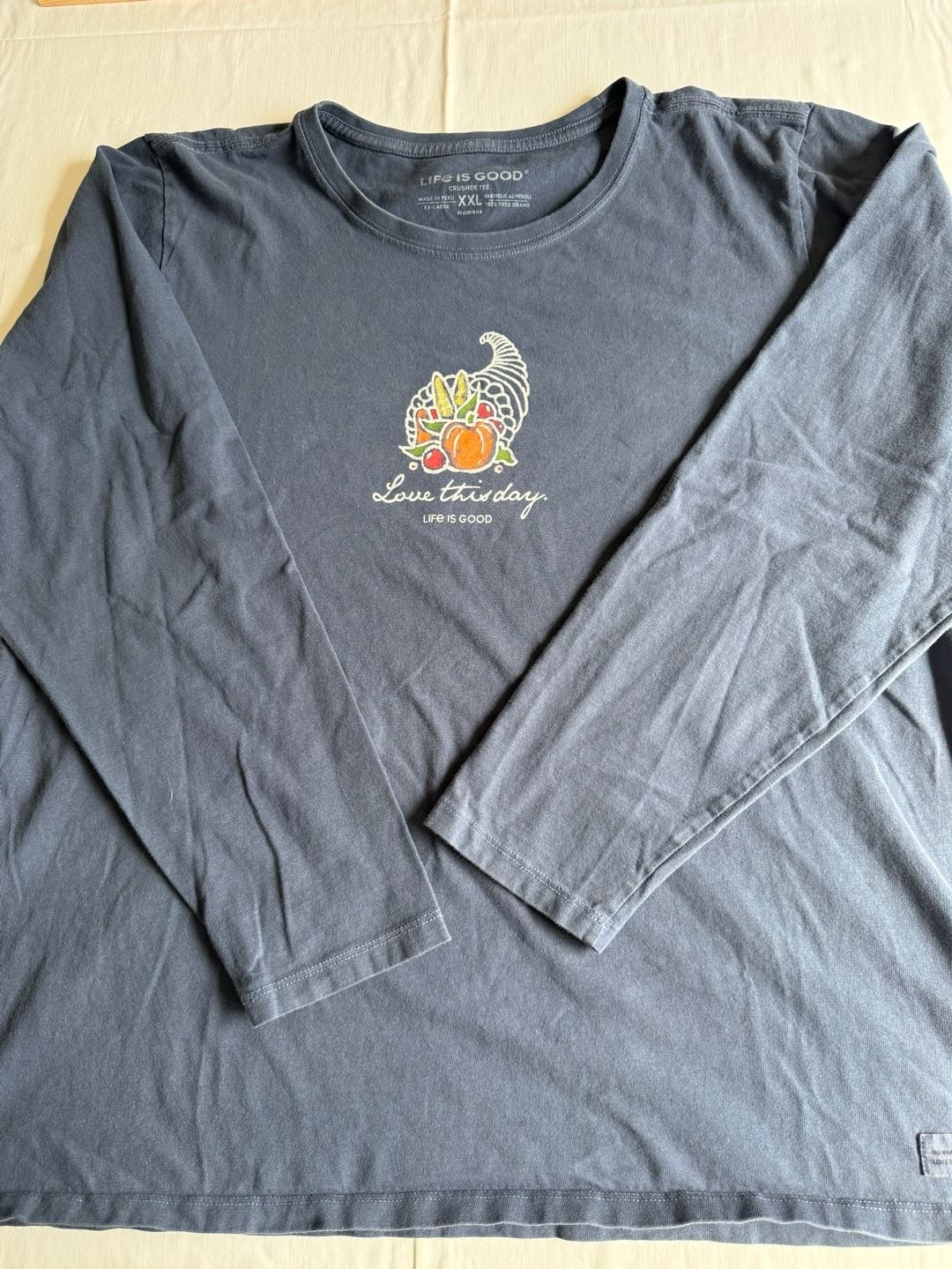 Life Is Good Long Sleeve Crusher Tee XXL Cornucopia Thanksgiving 2