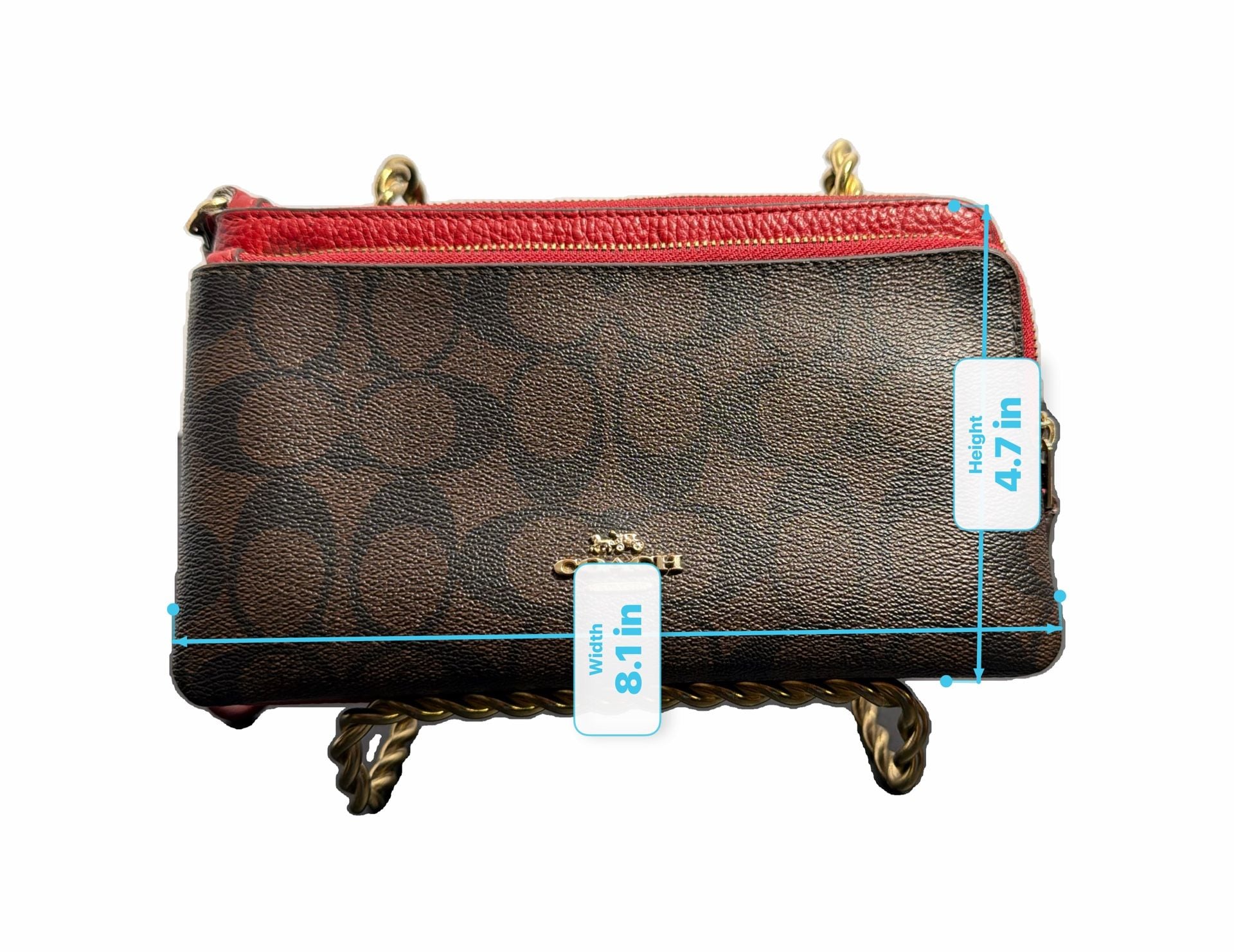 Coach C5576 Brown Signature 1941 Red Leather Double Zip Wristlet preowned like new 9